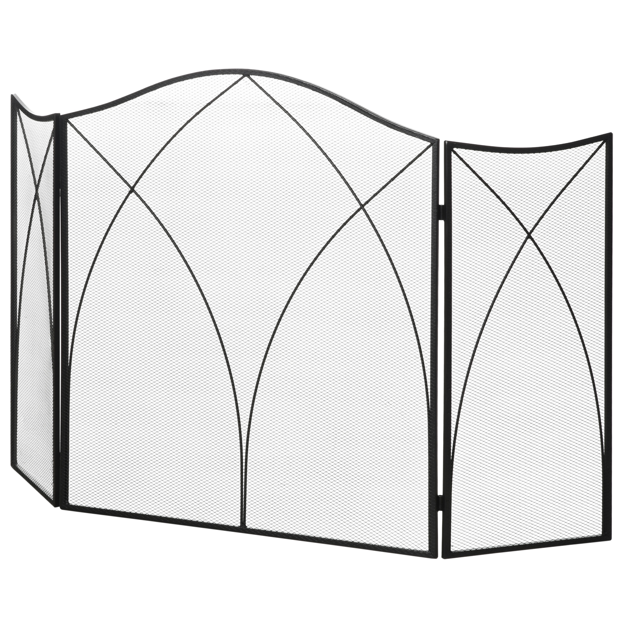 Funkenschutz für Kamine, dreifach faltbar, Metallstruktur, Beschichtung, 108x2x76 cm, Schwarz