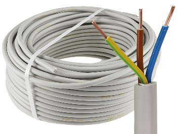 Stromleitung "NYM-J", 50m, isoliert / 3G1,5, grau, Außen-Ø 8,2mm, Ring