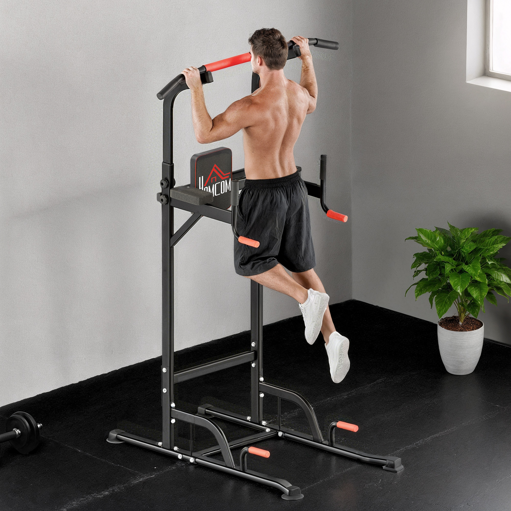 Power Tower höhenverstellbar Dip Station mit Klimmzugstange Saugnäpfe, Gepolstert Trainingsgerät für Zuhause