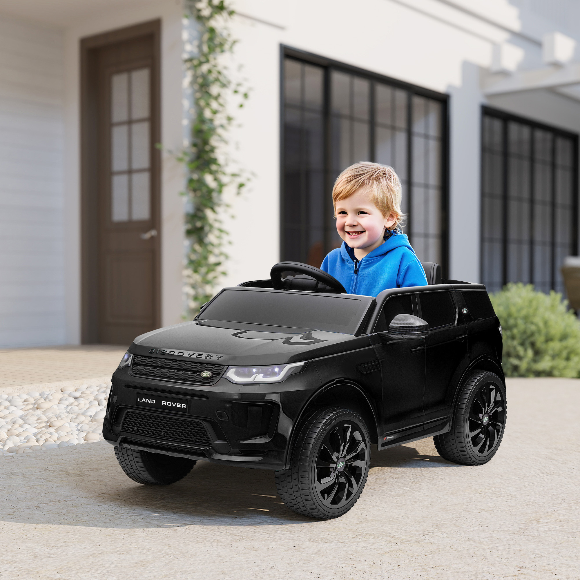 Kinder-Elektroauto, 12V Kinderfahrzeug mit Fernbedienung, LED-Lichtern, Musik und Hupe, 3-6 Jahre, Schwarz