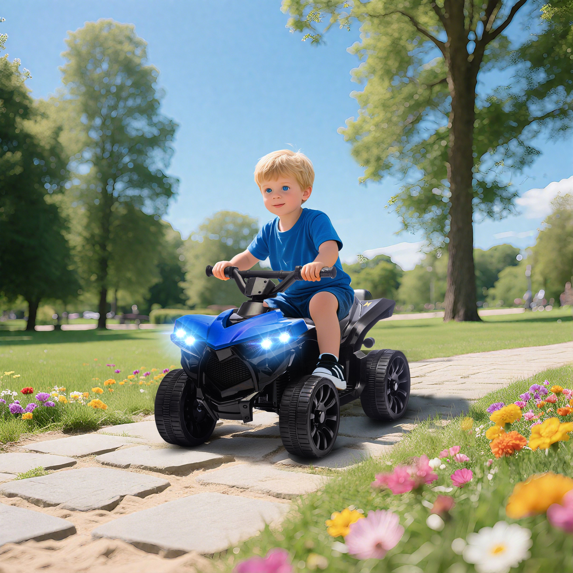 Kinder Quad Elektro 6V Kinderquad mit Vorwärts-, Rückwärtsfunktion, Musik, LED-Scheinwerfer Blau