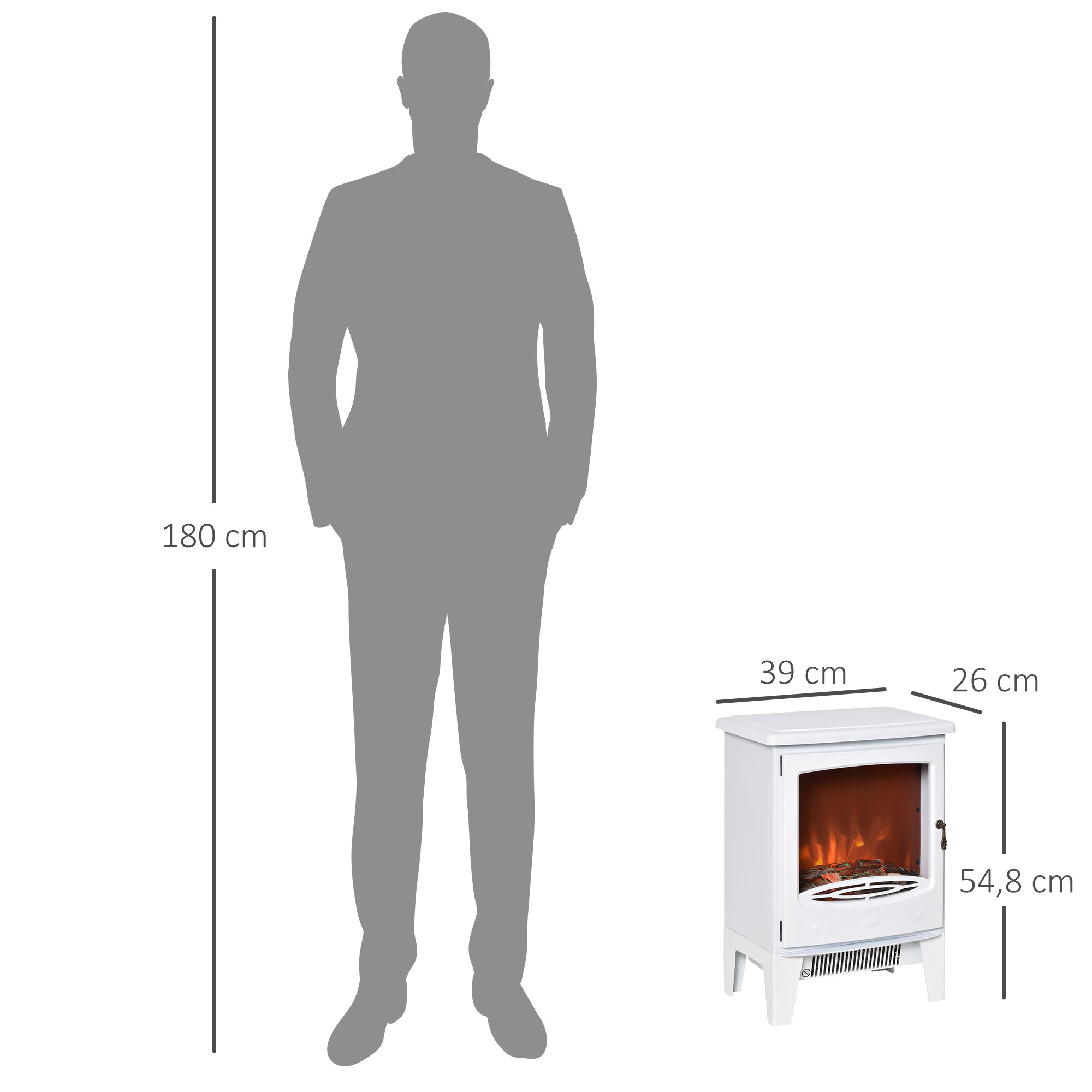 Elektrokamin mit Heizung, elektrischer Kamin mit LED Flammeneffekt, 900/1800 W Dekokamin, elektrisch Kaminfeuer Kaminofen, Weiß