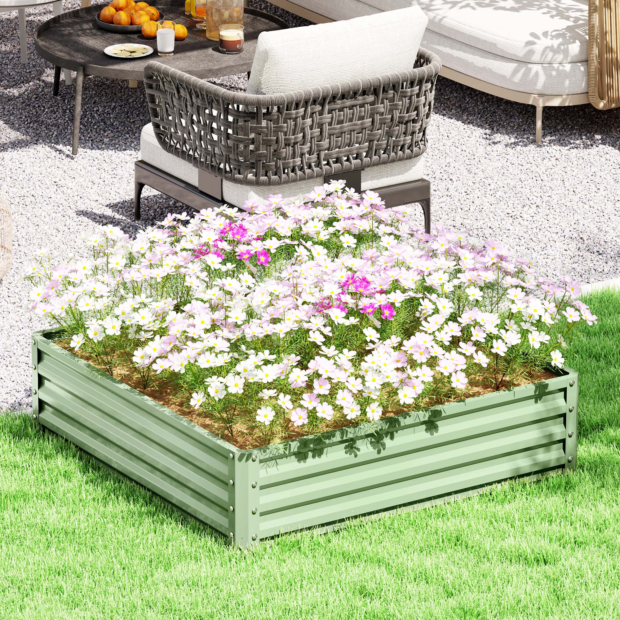 Gartenbeet, Pflanzkasten mit Stahlgehäuse, Grün, 120 x 120 x 30 cm