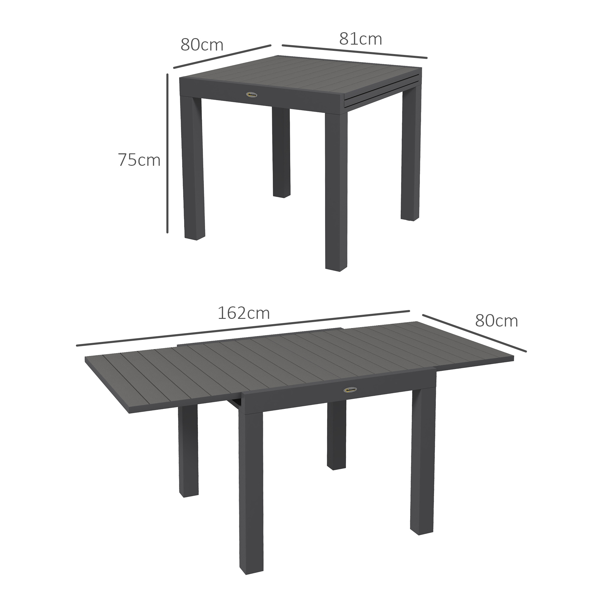 Gartentisch Outdoor-Tisch, wetterbeständig, 162 x 80 x 75 cm, Grau