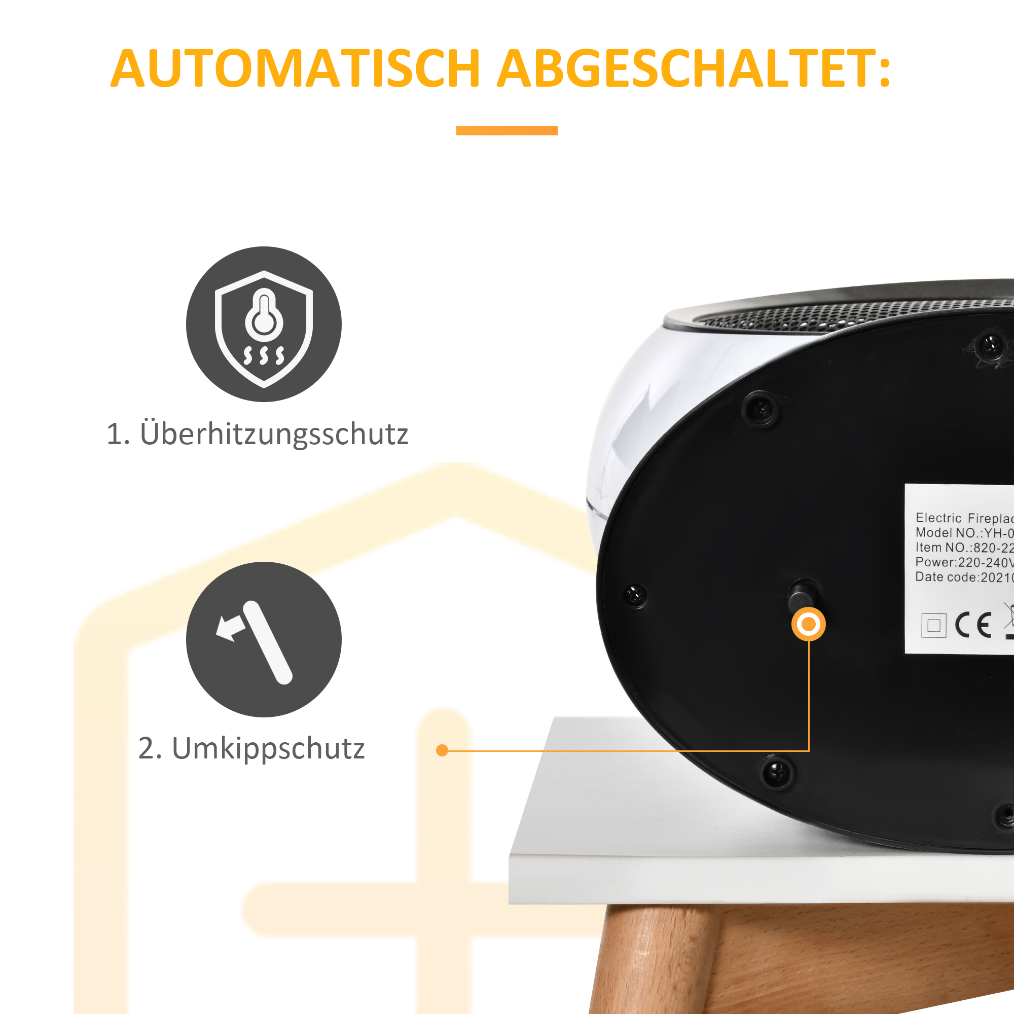 LED Elektrokamin Mini Tisch Standkamin Kaminofen mit Flammeneffekt 1500W ABS-Kunststoff Weiß 30,5 x 18 x 35 cm