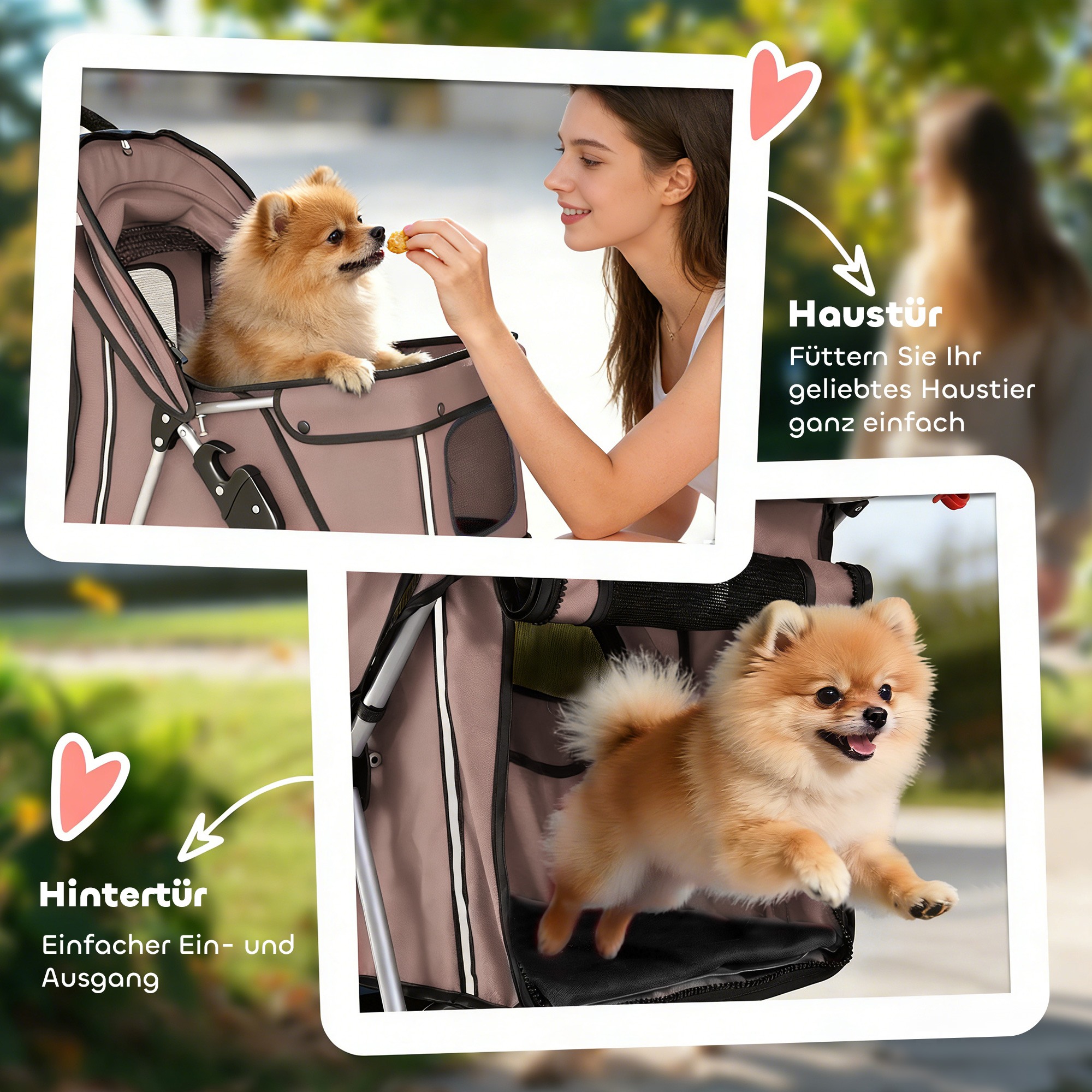 Hundewagen Faltbar Hundebuggy mit Reflektorstreif Aufbewahrungskorb Kissen für kleine Hunde bis 10 kg 77x44x102cm Kaffee