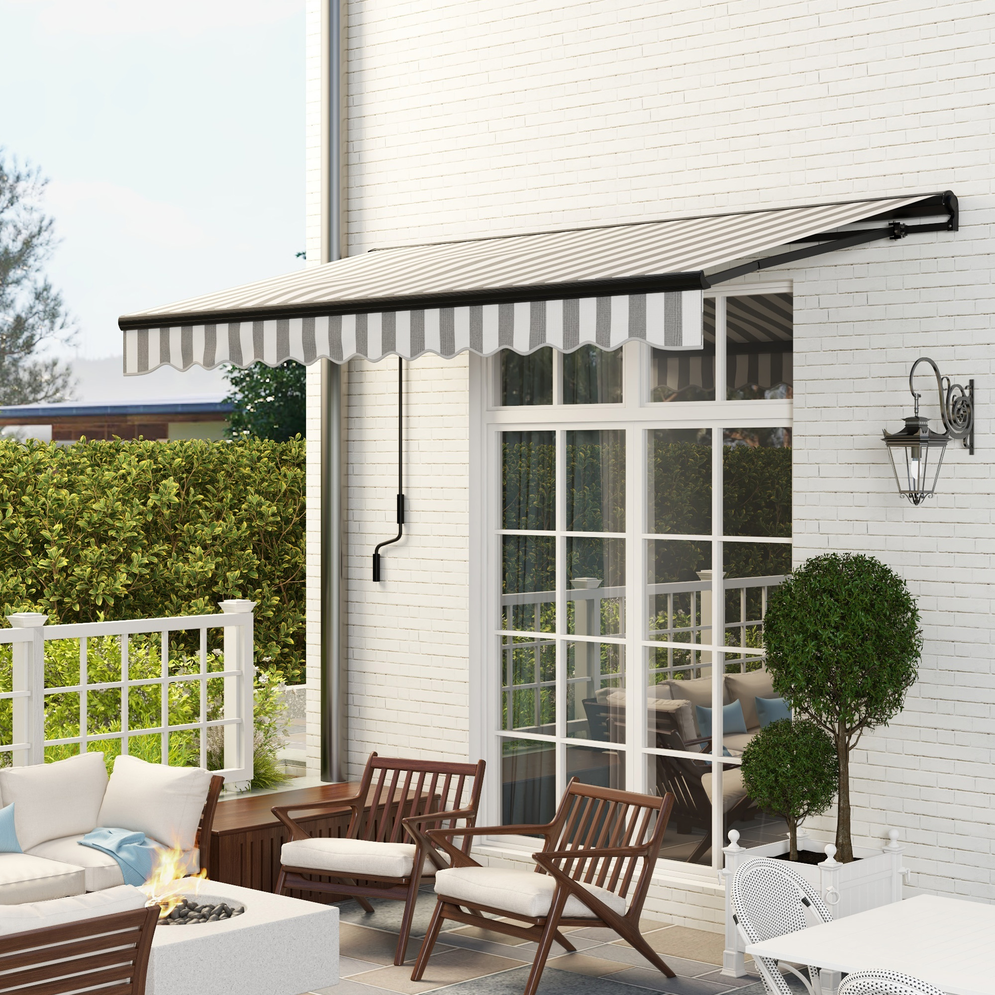 Sonnenmarkise Markise Terrassenmarkise, wetterbeständig, 1 Handkurbel, 395 x 250 x 150 cm, Grau + Weiß