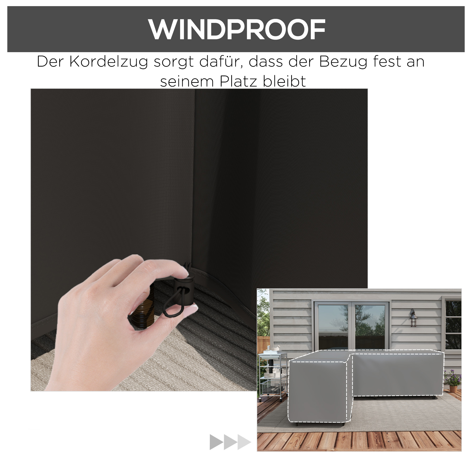 Schutzhülle für Gartenmöbel L-förmige Wasserdicht Abdeckung für Ecksofa, Anti-UV 250 x 250 x 79 cm Schwarz