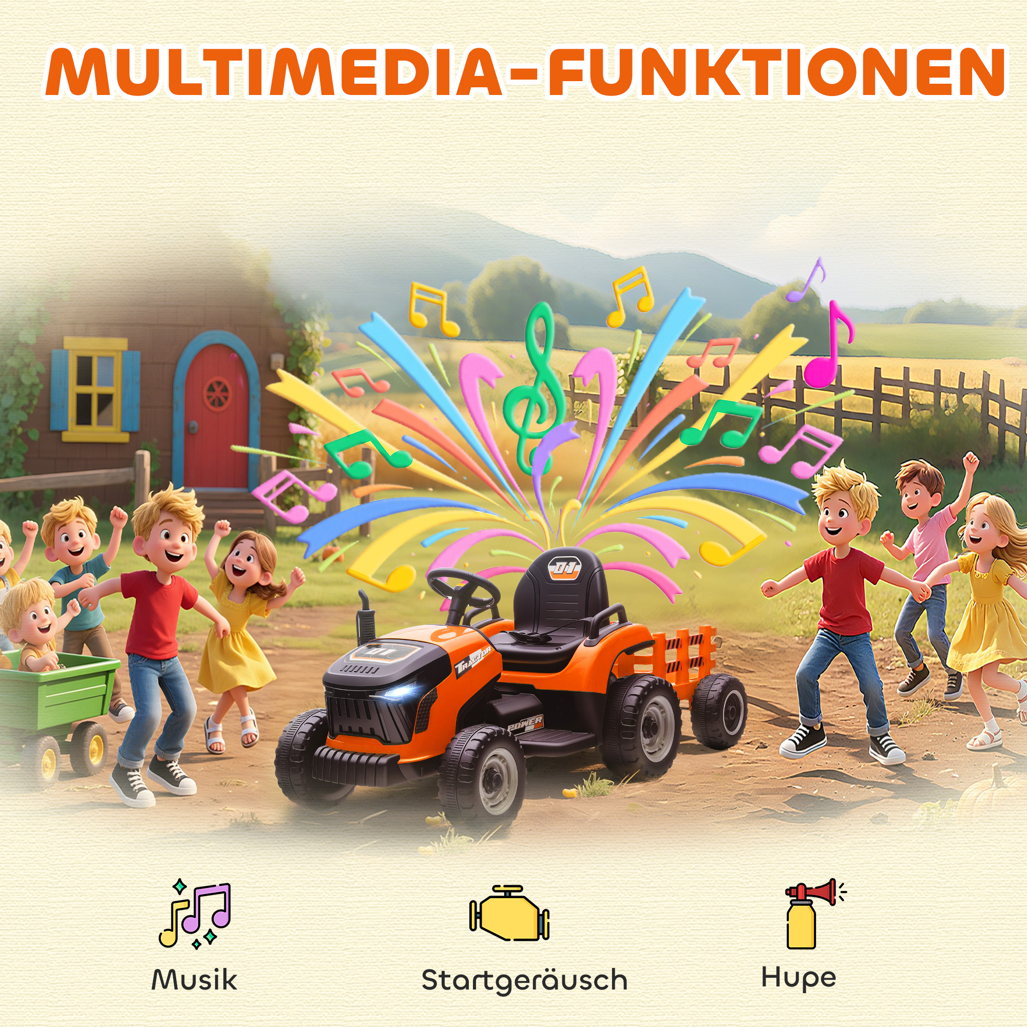 Kindertraktor, mit Fernbedienung, orange