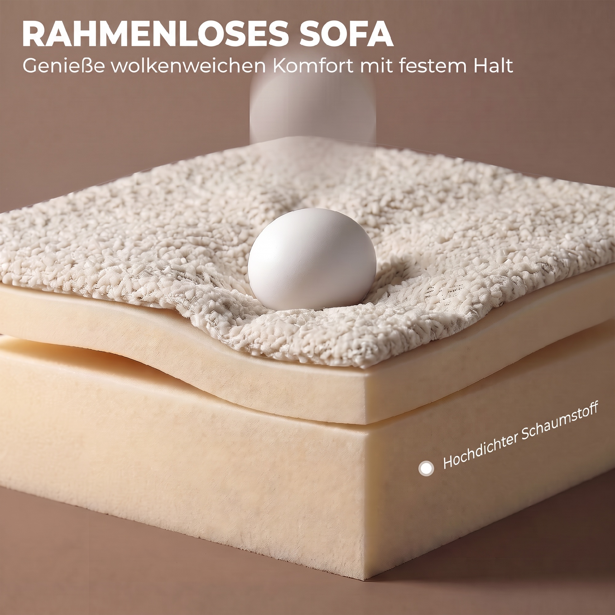 Sofa 3 Sitzer 207 cm Cloud Sofa mit Chenille-Optik, 4 Wurfkissen für Schlafzimmer, Werkzeugfreie Montage, Cremeweiß