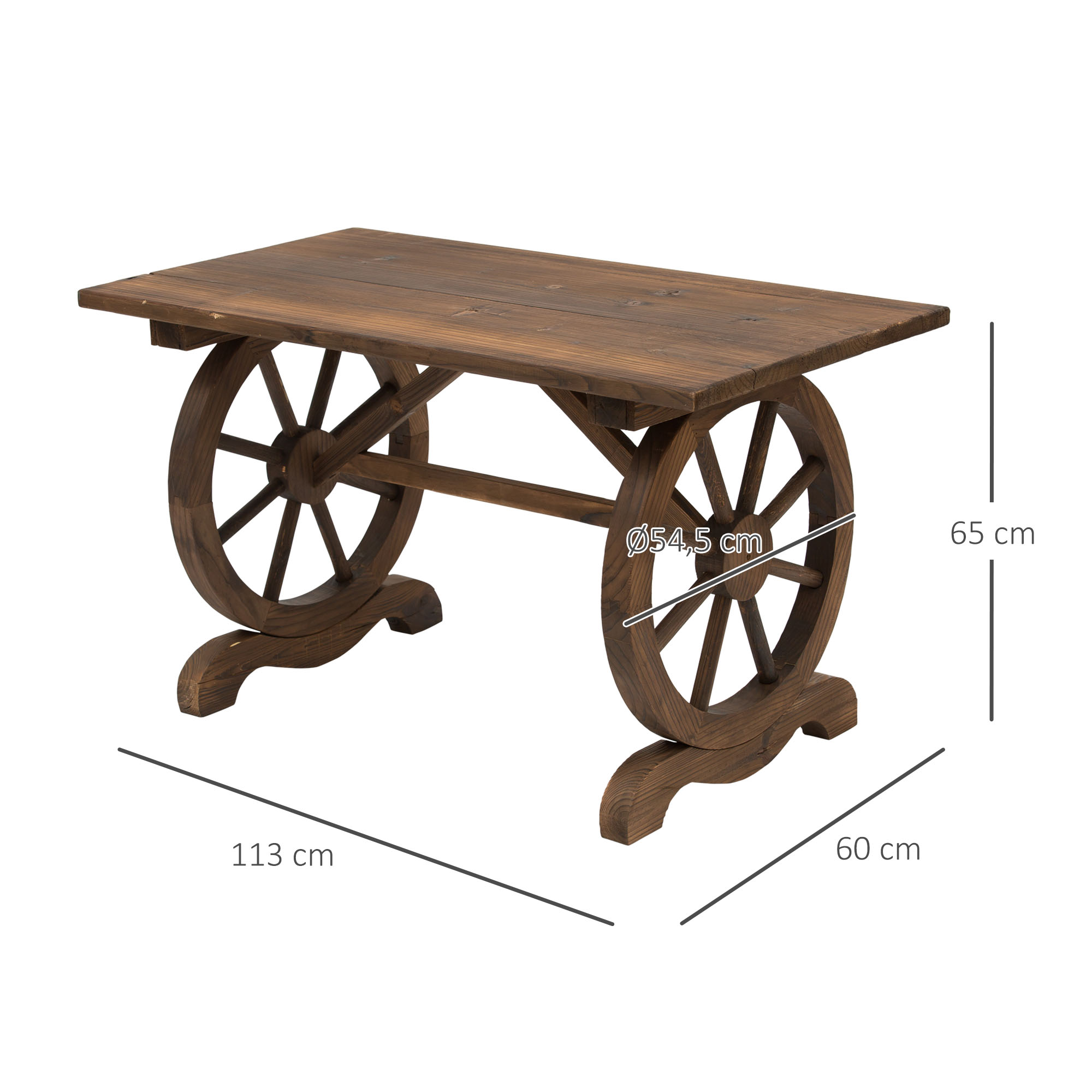Gartentisch, Balkontisch, Holztisch, Räderform, Witterungsbeständig, Massivholz, Natur, 110 x B60 x H65 cm