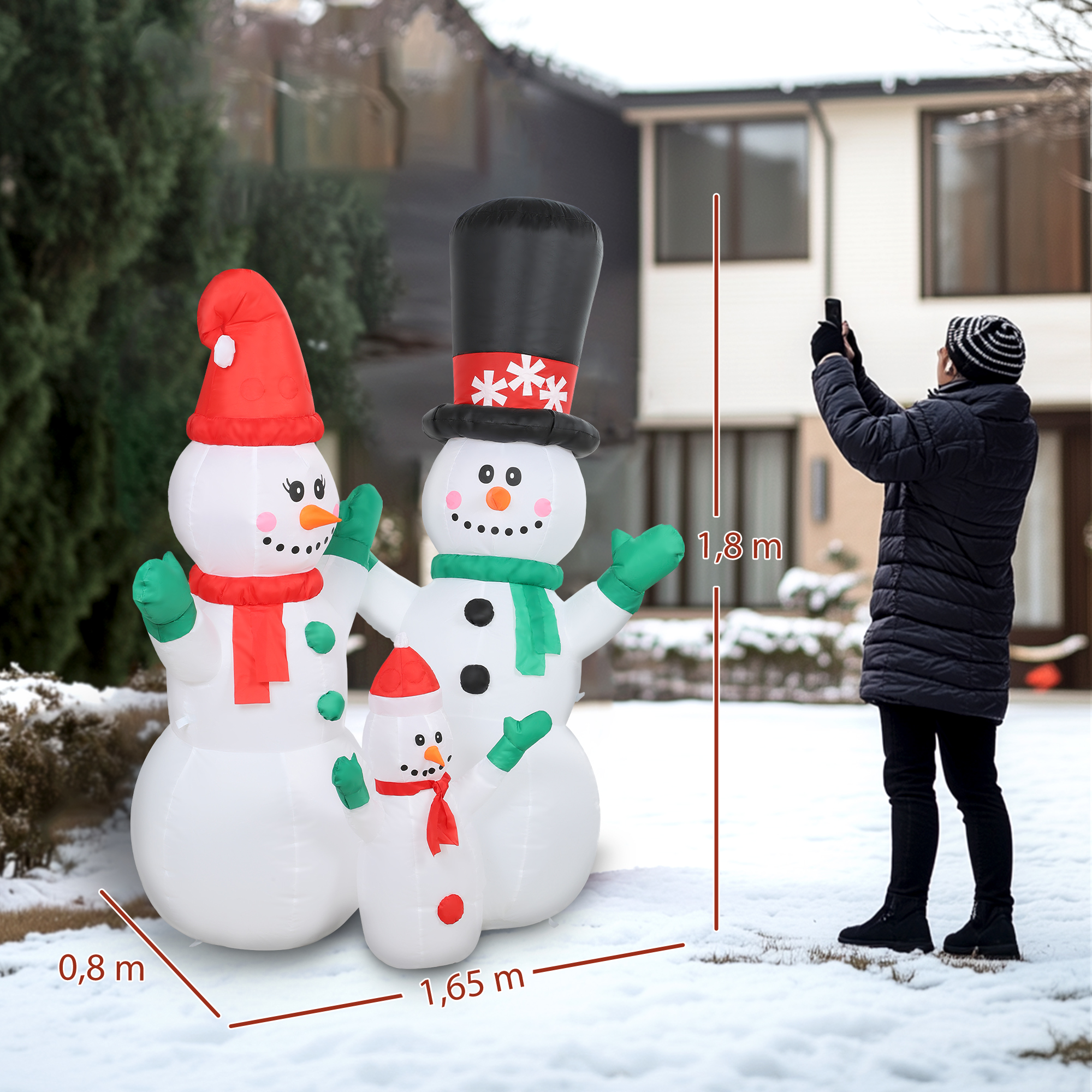 Aufblasbar Schneemann Familie, 1,8 m Weihnachtsdeko mit LED-Beleuchtung für Innen- und Außenbereich