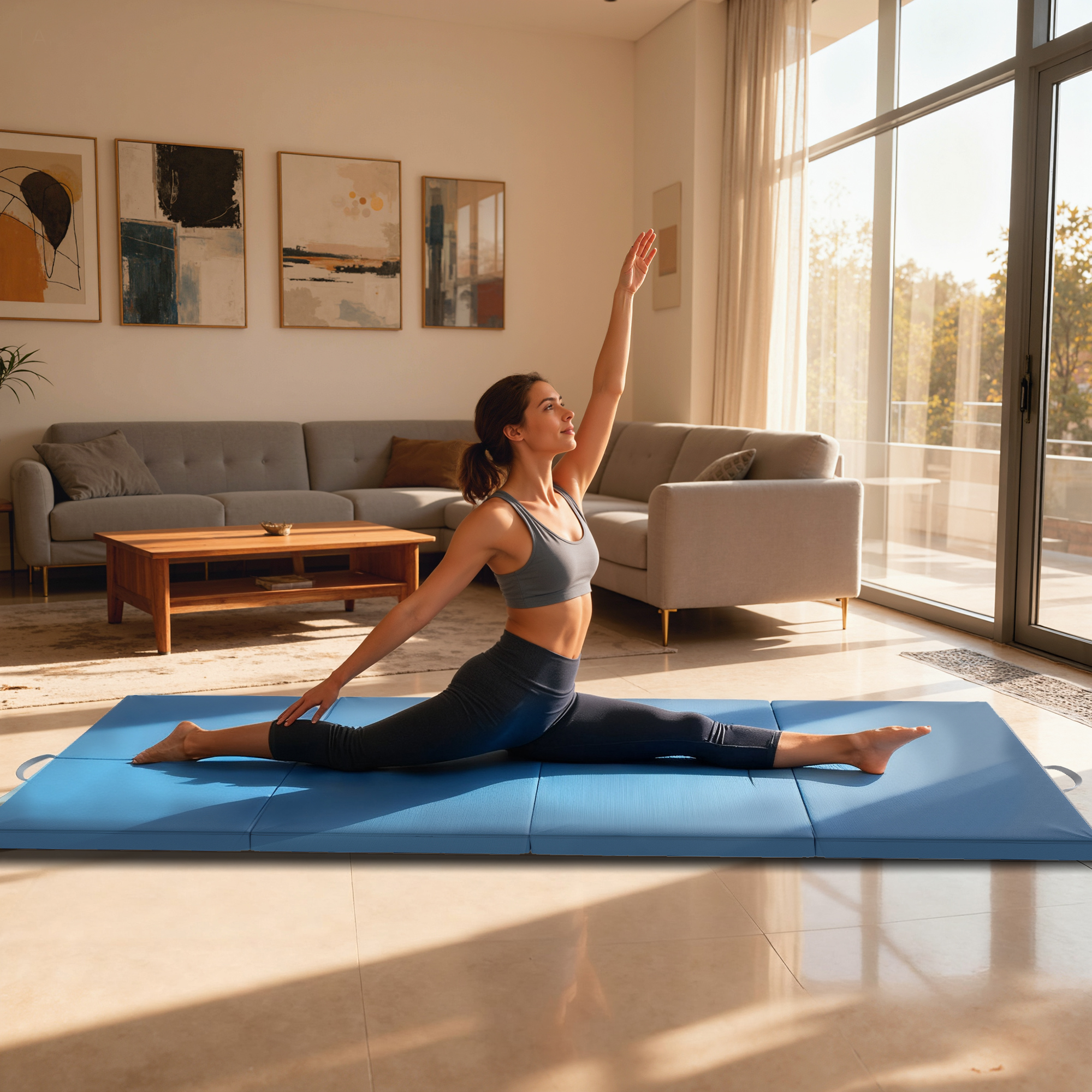 Trainingsmatte, Faltbare Fitnessmatte Sportmatte mit Griffen für Yoga, MMA, Fitness, Pilates 240 x 120 x 5 cm Hellblau