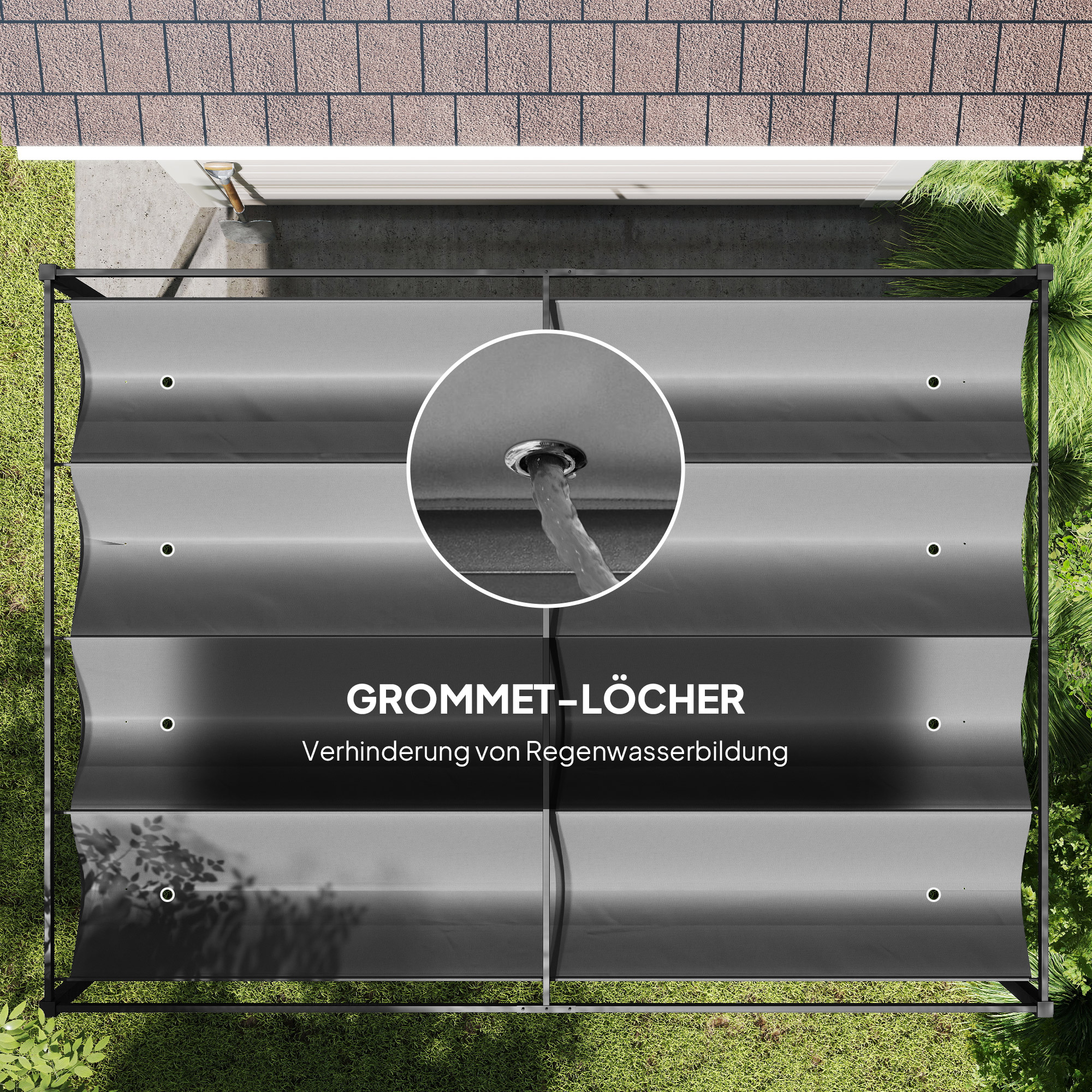 Pergola, Robuster Sonnenschutz für Garten, Balkon, Terrasse, aus Metall und Kunststoff, UV- und wasserabweisend, Dunkelgrau