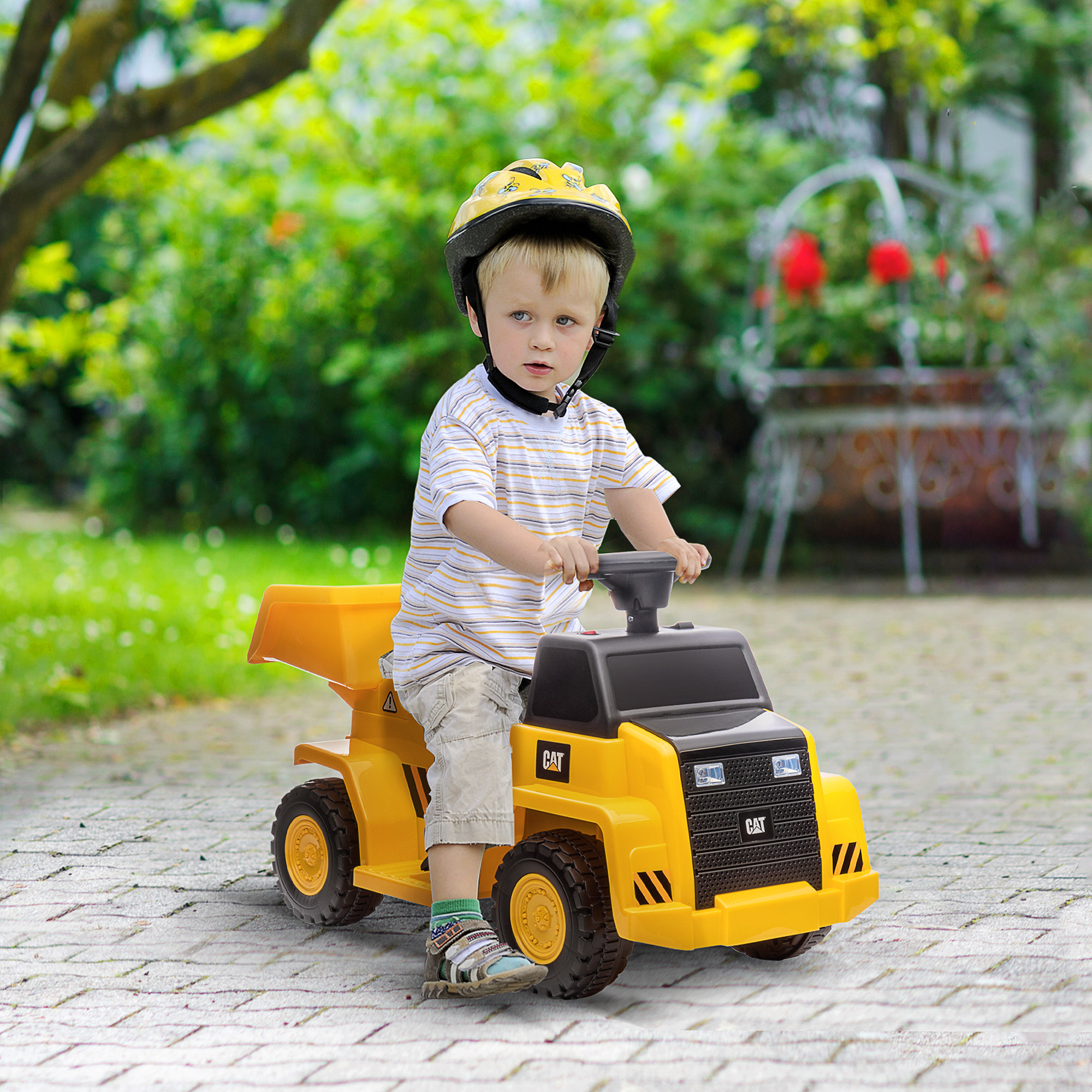 Elektro-Kipplaster für Kinder, kippbare Ladefläche, max. 3 km/h, Scheinwerfer, Hupe, gelb, 74,5 x 36 x 43,5 cm
