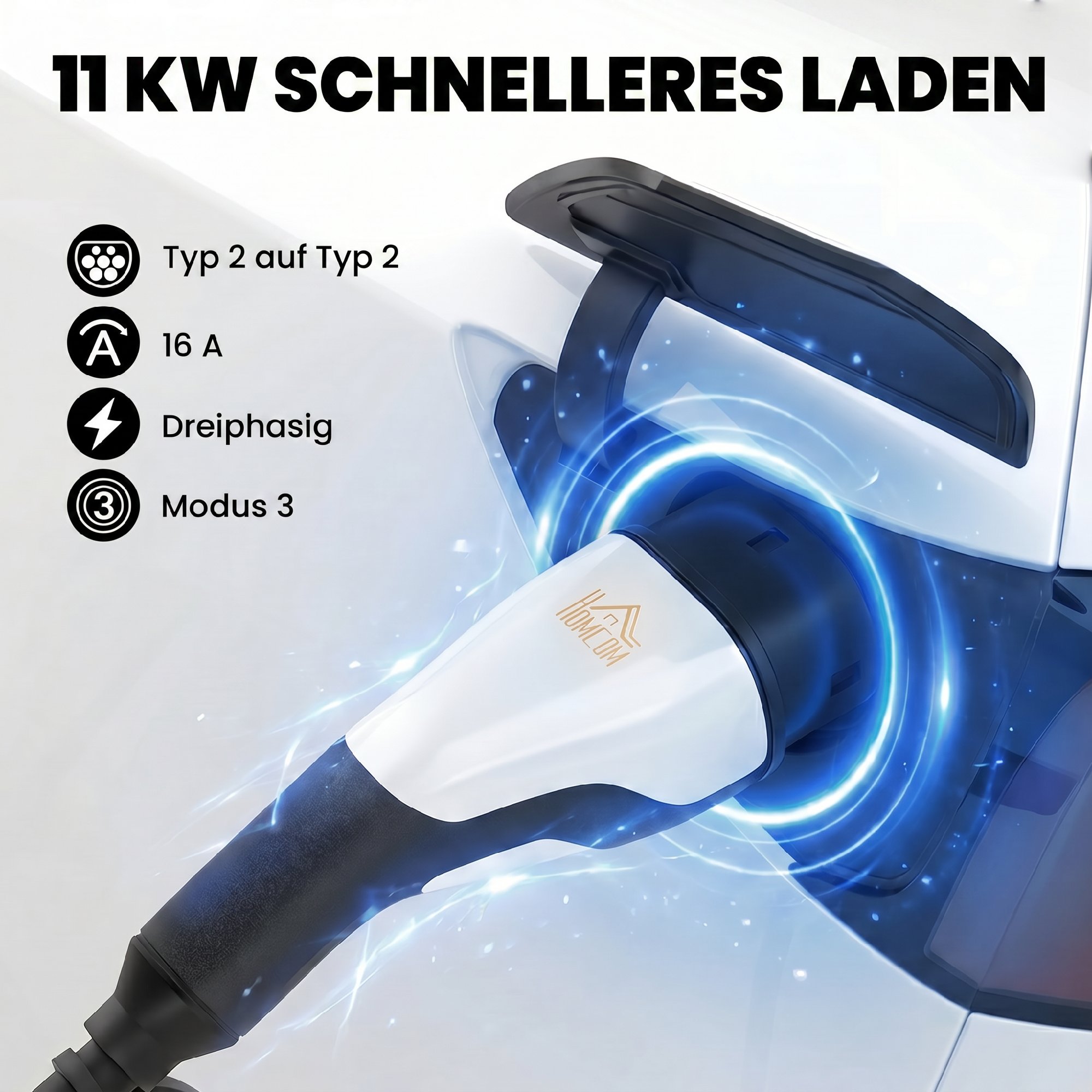 Typ 2 EV Ladekabel, 11 kW, 16 A, Mode 3, 3-Phasen, 5 m – Verlängerungskabel für Elektroautos & Plug-in-Hybride