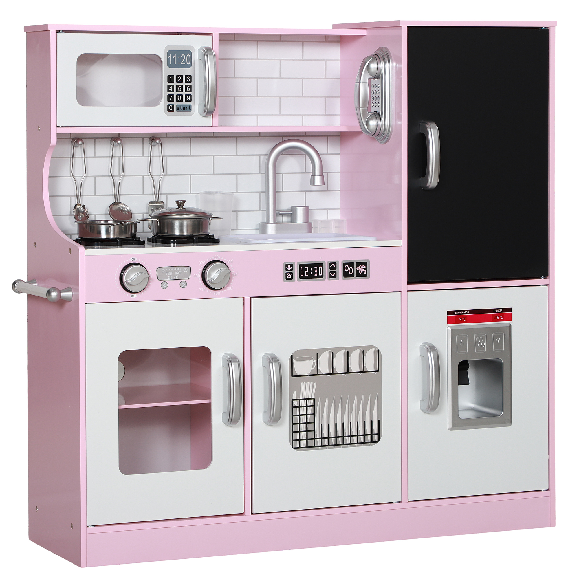 Spielküchen-Set mit Töpfen, Tafel, Telefon, Eismaschine, Herd, 83,8 x 26,8 x 81 cm, Pink