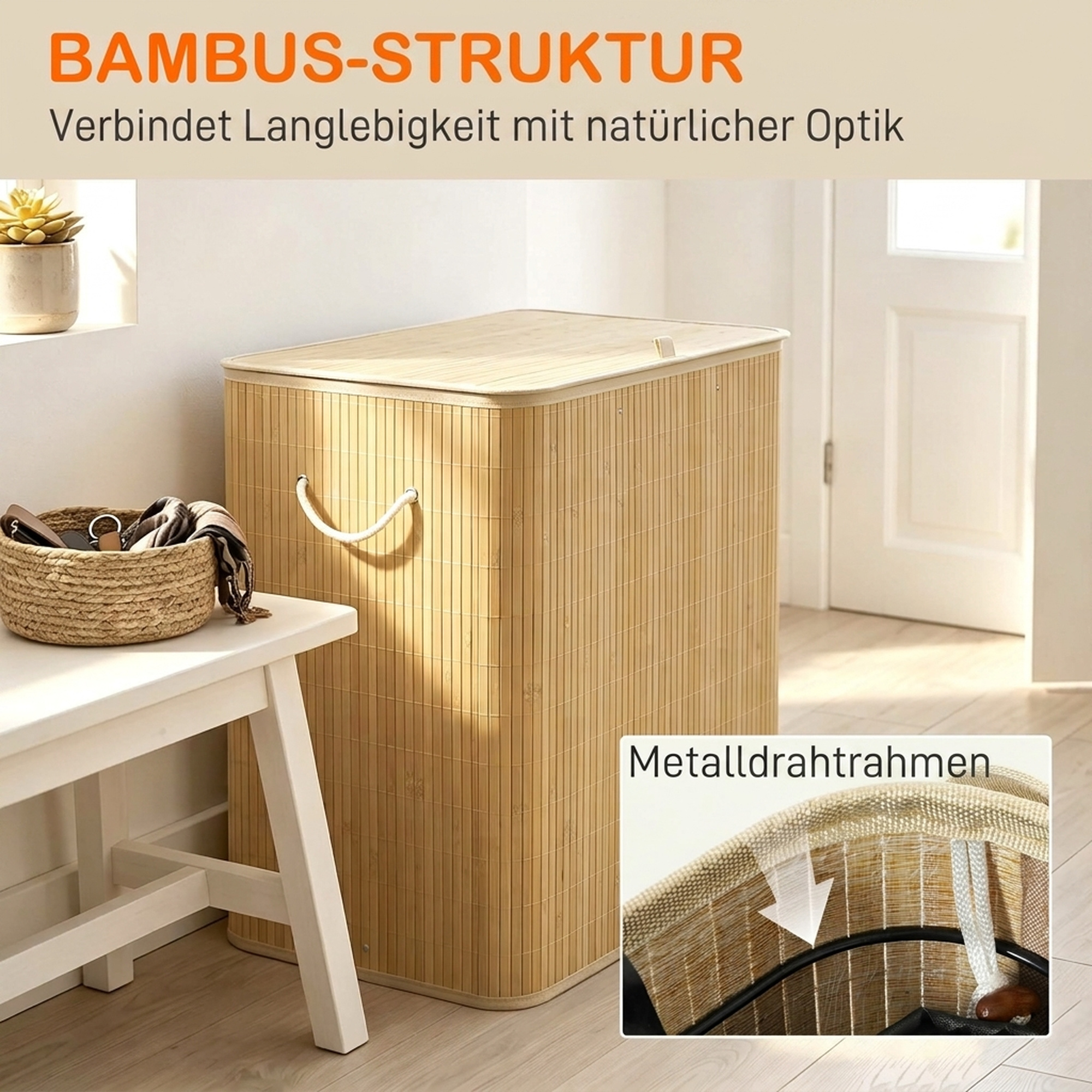 Pfandflaschen Sammelbehälter mit Deckel 150L, Bambus Pfandflaschen Organizer mit Zwei Tasche für Küche