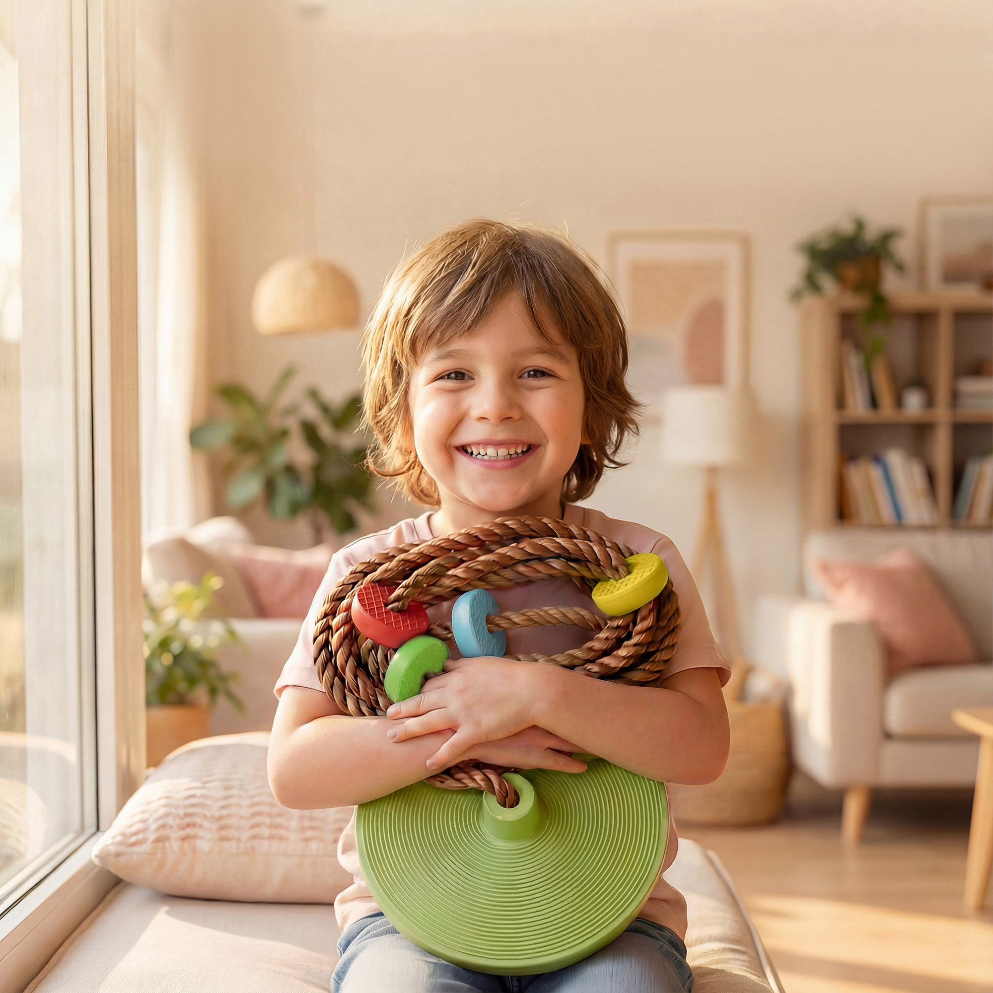Kletterseil Schaukel Baum Kinderschaukel mit Plattform Scheibenschaukel Sitz Outdoor Spielset für 3-8 Jahre Kinder Grün