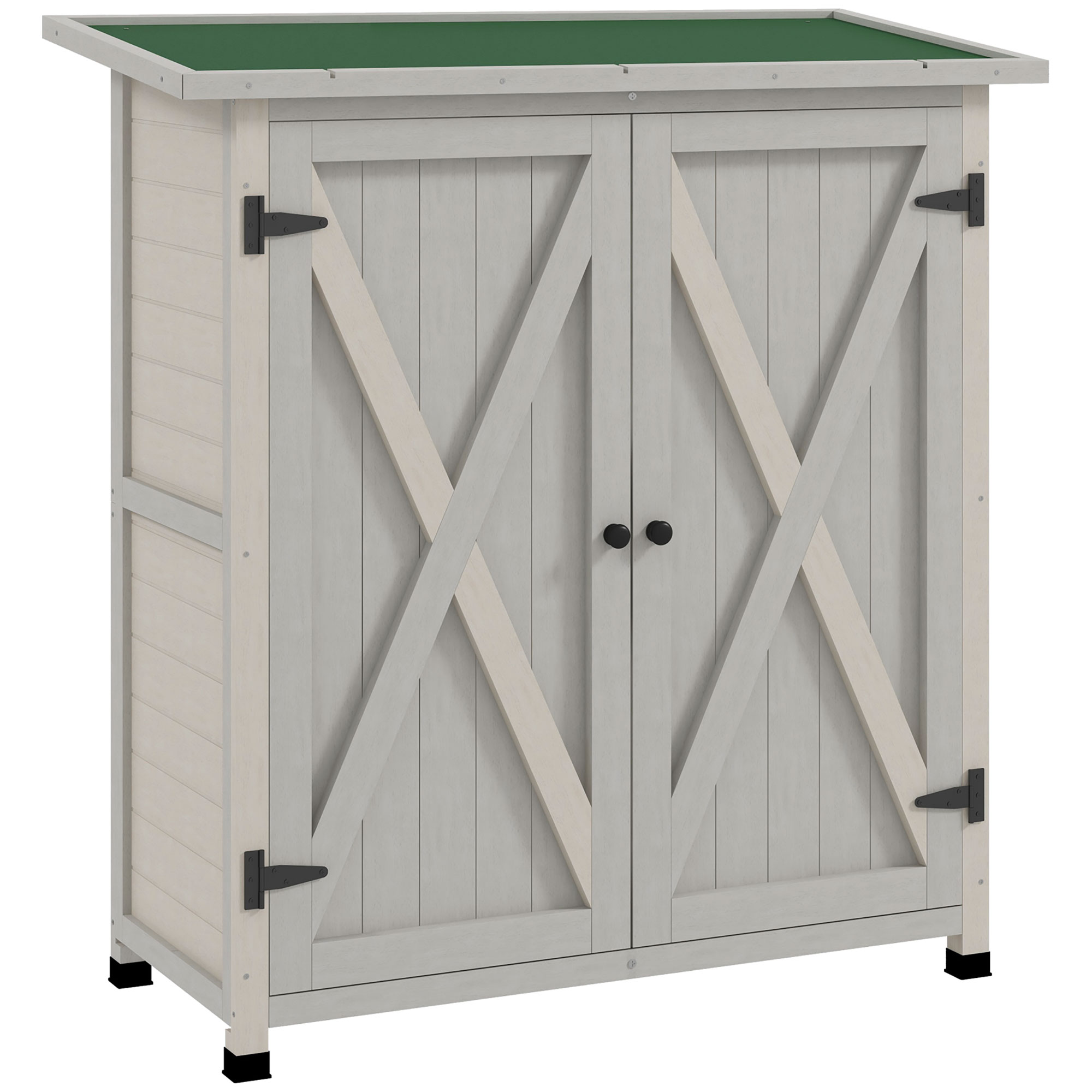 Geräteschrank aus Holz mit 2 Türen, Geräteschuppen mit Asphaltdach, 110 x 55 x 117 cm, Hellgrau