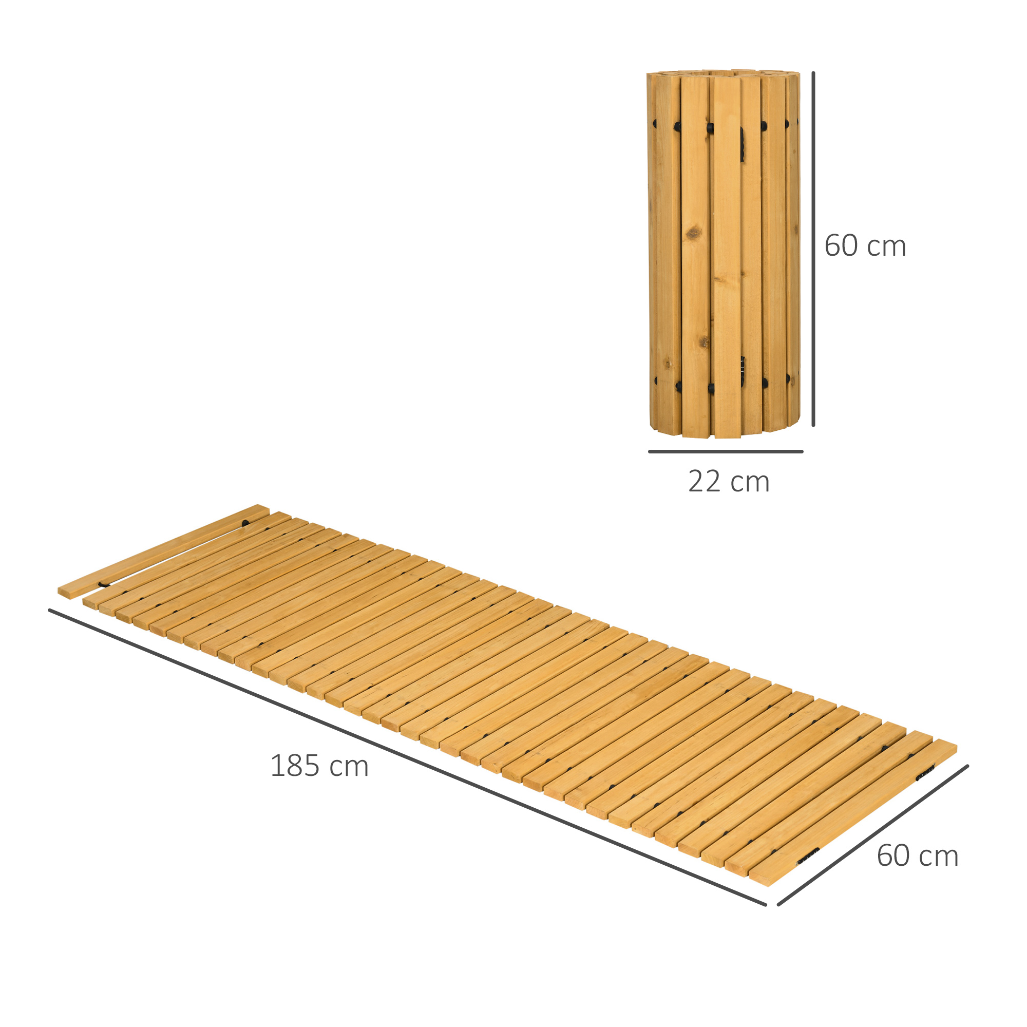 Rollweg Gartenweg 185 x 60  cm, Ausrollbarer Holzweg, Gehweg aus Tannenholz für Garten, Terrasse, Strand