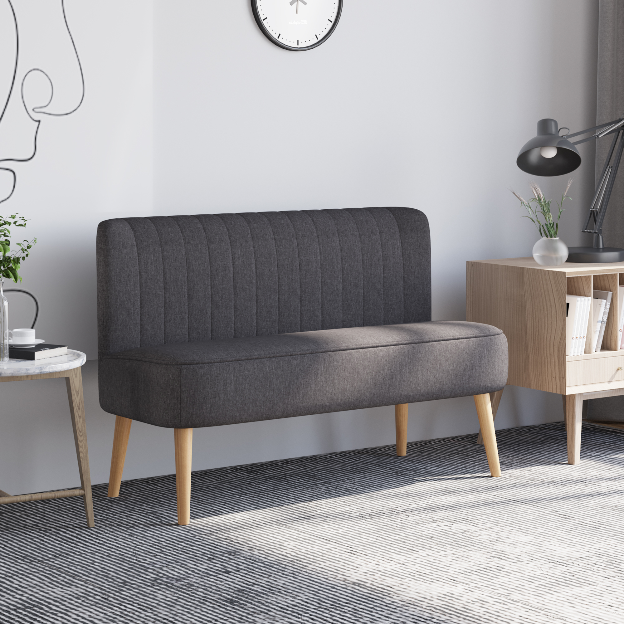 2-Sitzer Sofa, weiche Polsterung, pflegeleichter Bezug, bis 220 kg, 117 x 56,5 x 77 cm, Dunkelgrau