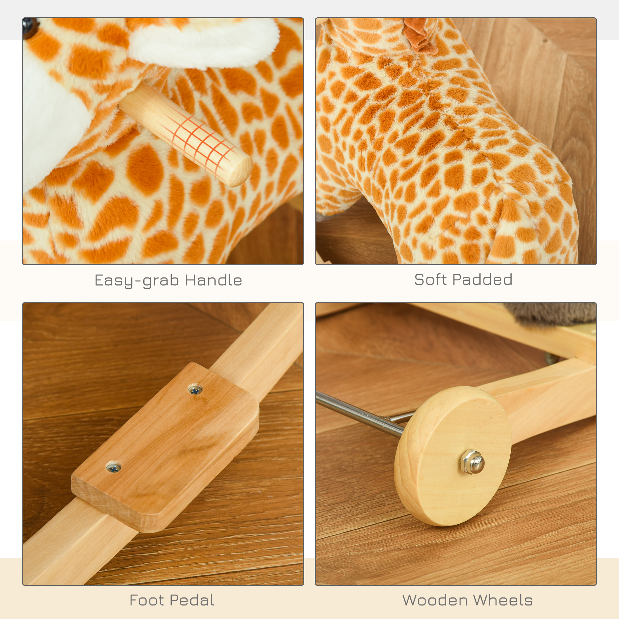 2-IN-1 Schaukeltier Giraffen mit Sound Effekt, Räder , Haltegriffen Plüsch Baby Schaukelspielzeug Schaukel Schaukelsitz für Kleinkinder 3-6 Jahre