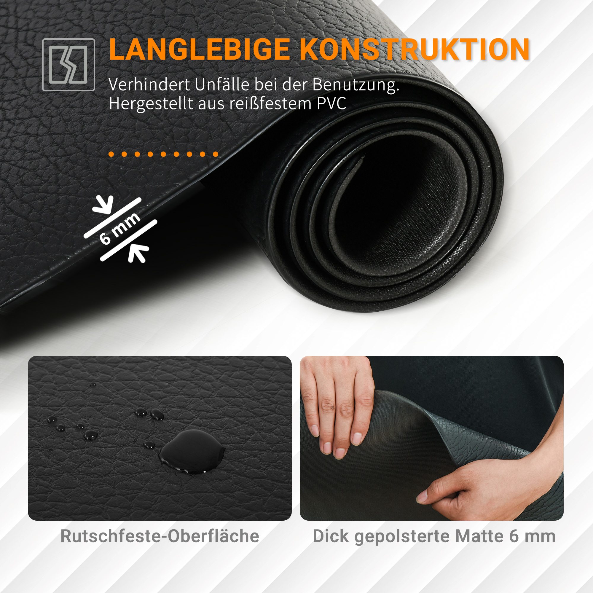 Bodenschutzmatte für Fitnessgeräte rutschfest Fitnessmatte 6 mm Dicke Unterlegmatte Sportmatte Multifunktionsmatte für Yoga Laufband Heimtrainer Yogamatte Bodenmatte 180x90 cm Schwarz