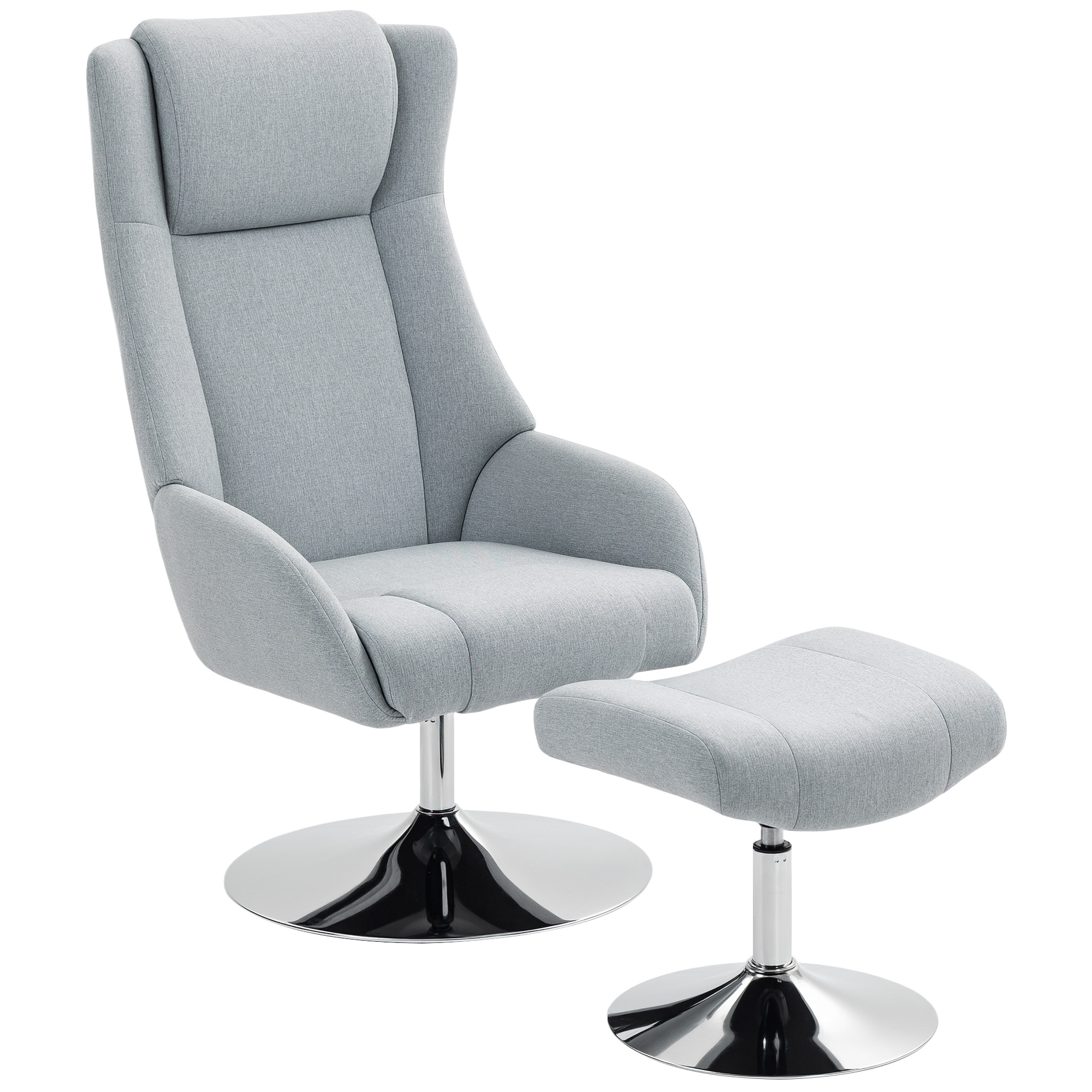 Drehbarer Polsterstuhl mit Fußhocker, zurücklehnbar, Polstersessel mit Armlehnen, für Wohnzimmer, Schlafzimmer, Grau