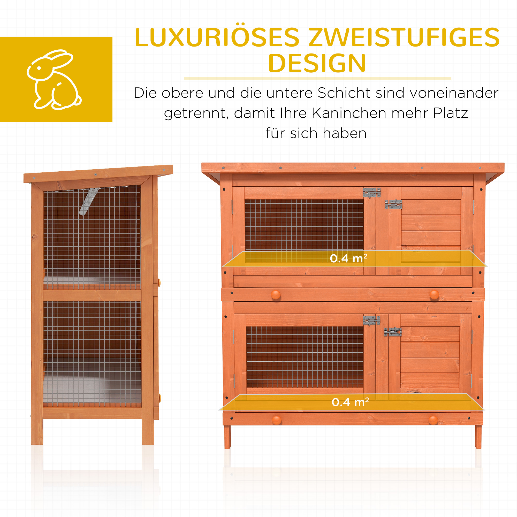 Kleintierstall 2 Ebenen wetterbeständig Tannenholz Grün + Natur