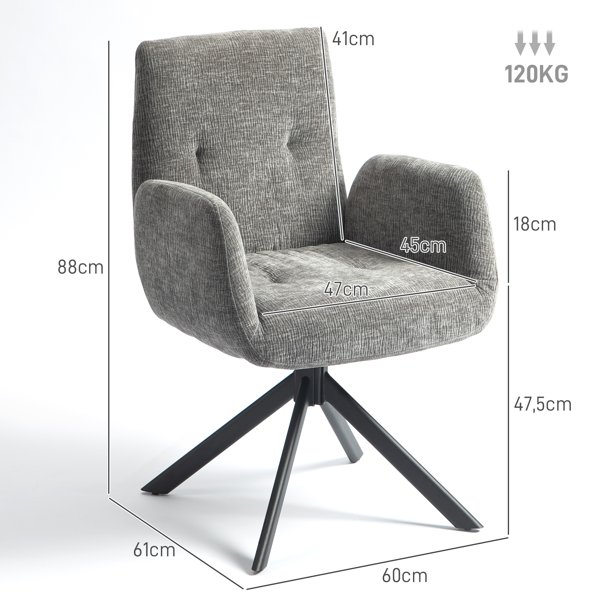 Polstersessel, Akzentsessel, modernes Design, drehbar, bis 120 kg, Dunkelgrau