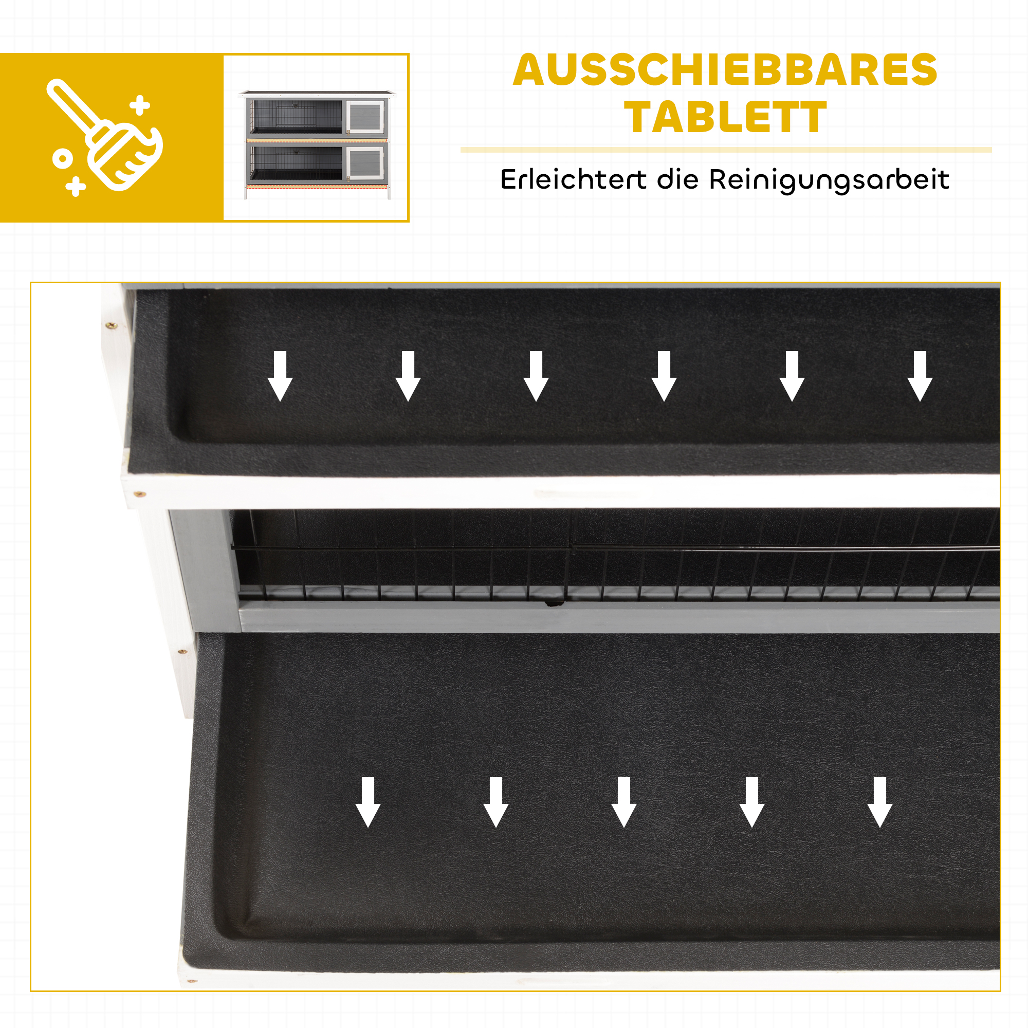 Kleintierstall für Meerschweinchen und Zwergkaninchen, doppelstöckig, Holz, Grau