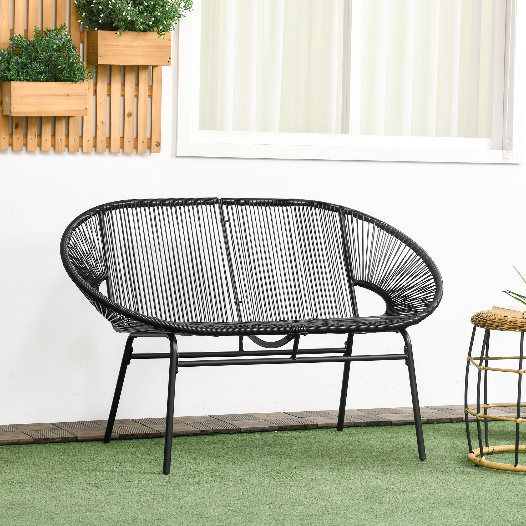 Rattansessel Relaxsessel im Boho-Stil, 132 cm x 72 cm x 83 cm, Schwarz