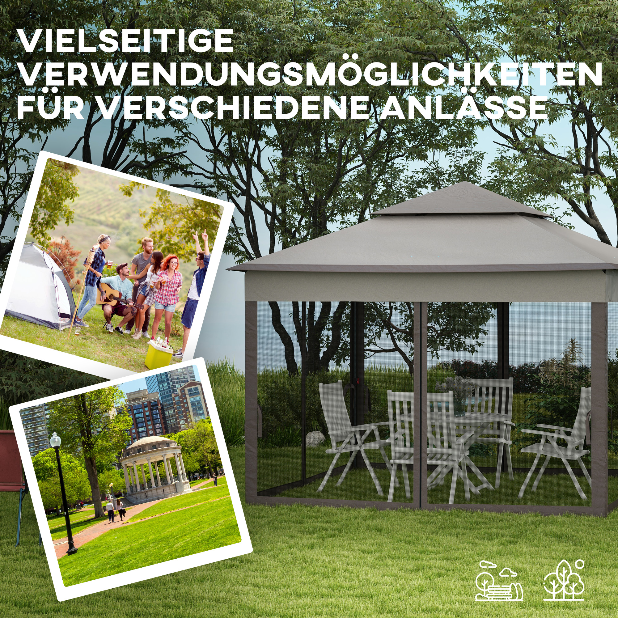 Faltpavillon mit Seitenwänden Grau 3,25 x 3,25 x 2,7 m