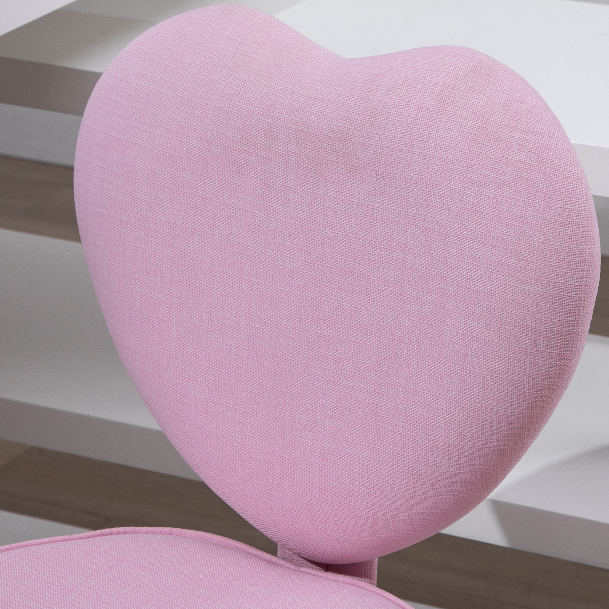 Drehstuhl, niedliches Herz-Design, höhenverstellbar, Stoffbezug in Leinenoptik, rosa, 42 x 50 x 79-89 cm