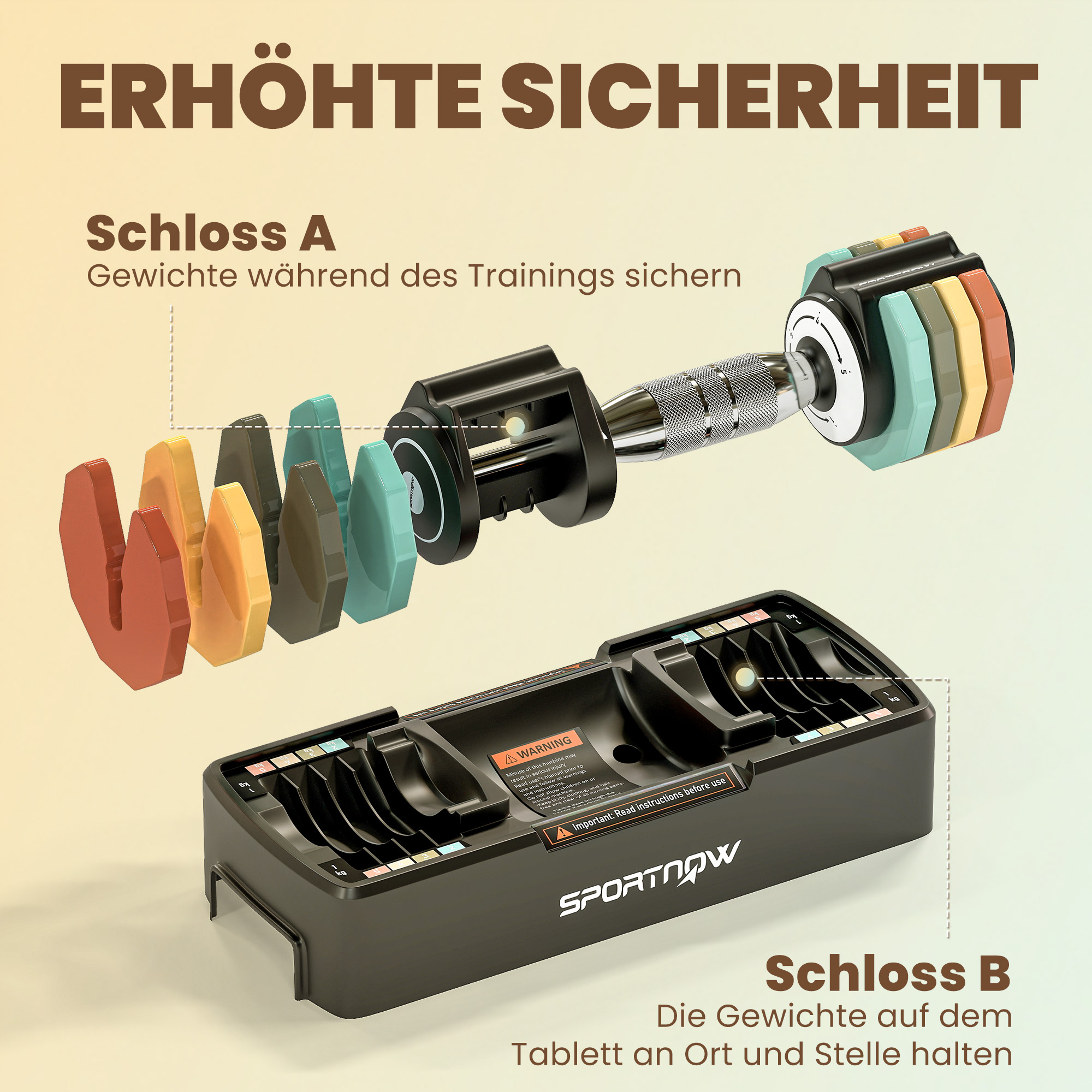 Verstellbare Hantel Set, 1-5 kg Hanteln mit Schnelleinstellung Ablagefach, rutschfest Griff Platzsparend