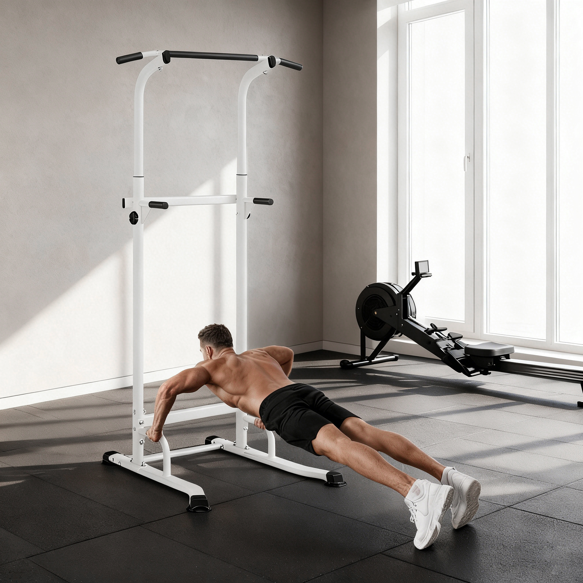 Power Tower höhenverstellbar 176,5-227 cm Dip-Station multifunktional mit Stahlrahmen 120 kg Belastbarkeit