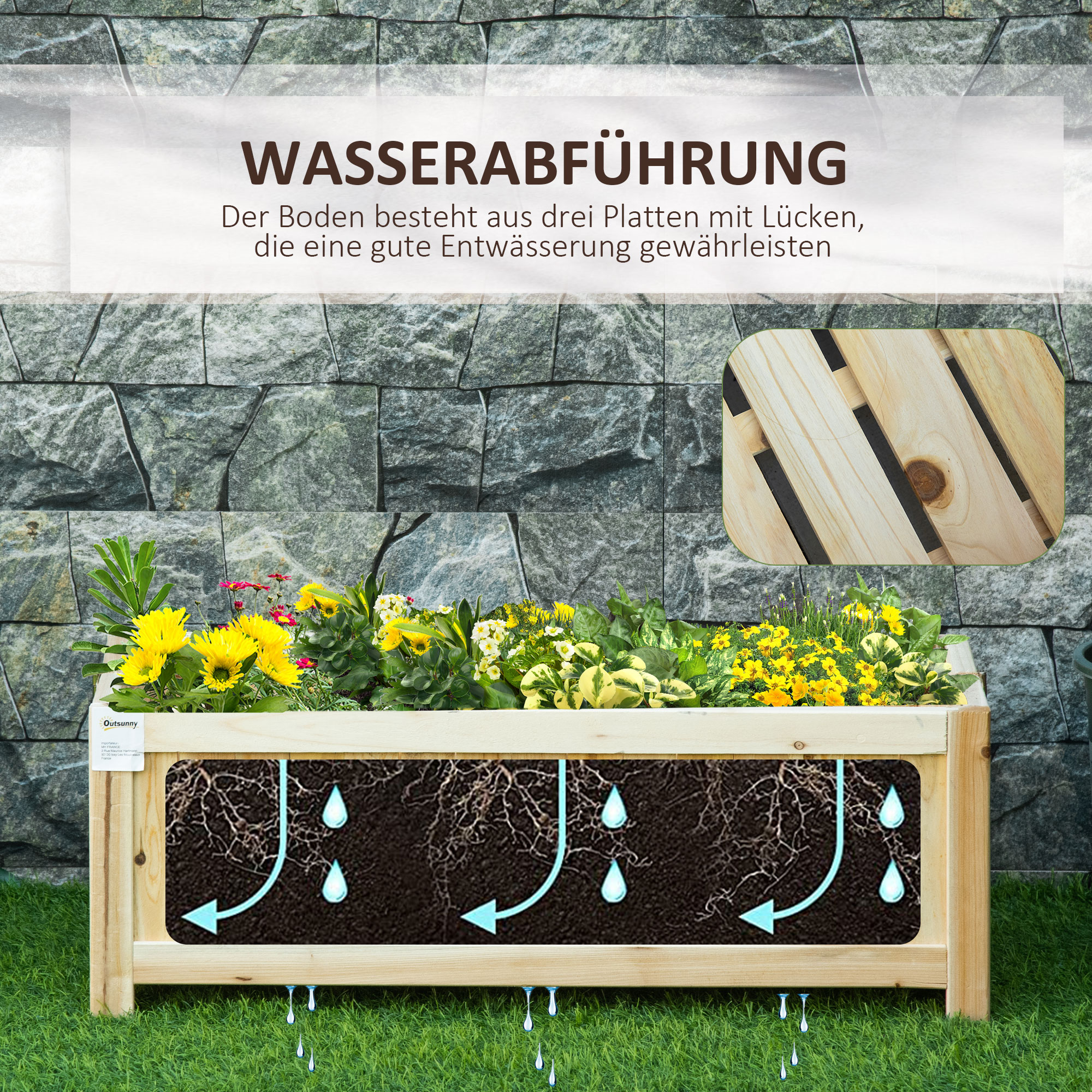 Klappbares Hochbeet, Massivholz, Wetterbeständig, 70 cm x 30 cm x 25 cm, Natur