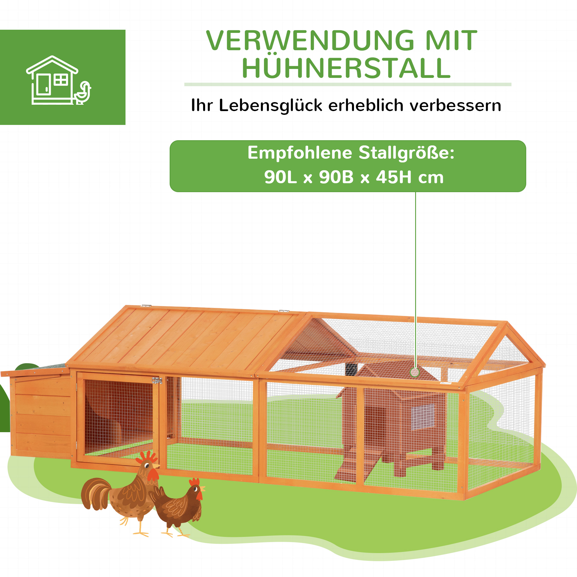 Hühnerstall Freilaufgehege 2,4 x 1,125 x 0,76 m Freigehege mit Schloss Tür aufklappbar Dach Tannenholz Orange