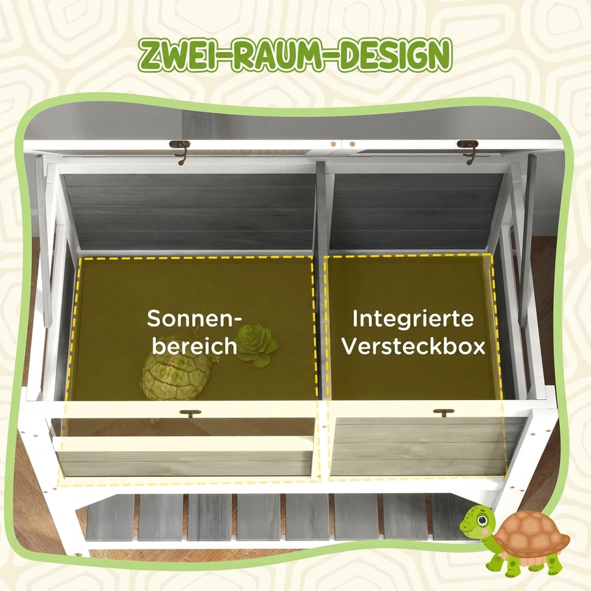 Schildkrötenhaus Holz Schildkrötengehege mit Regal, Lampenhalterung Haupthaus Acrylfenster Klappdach abnehmbar Wanne