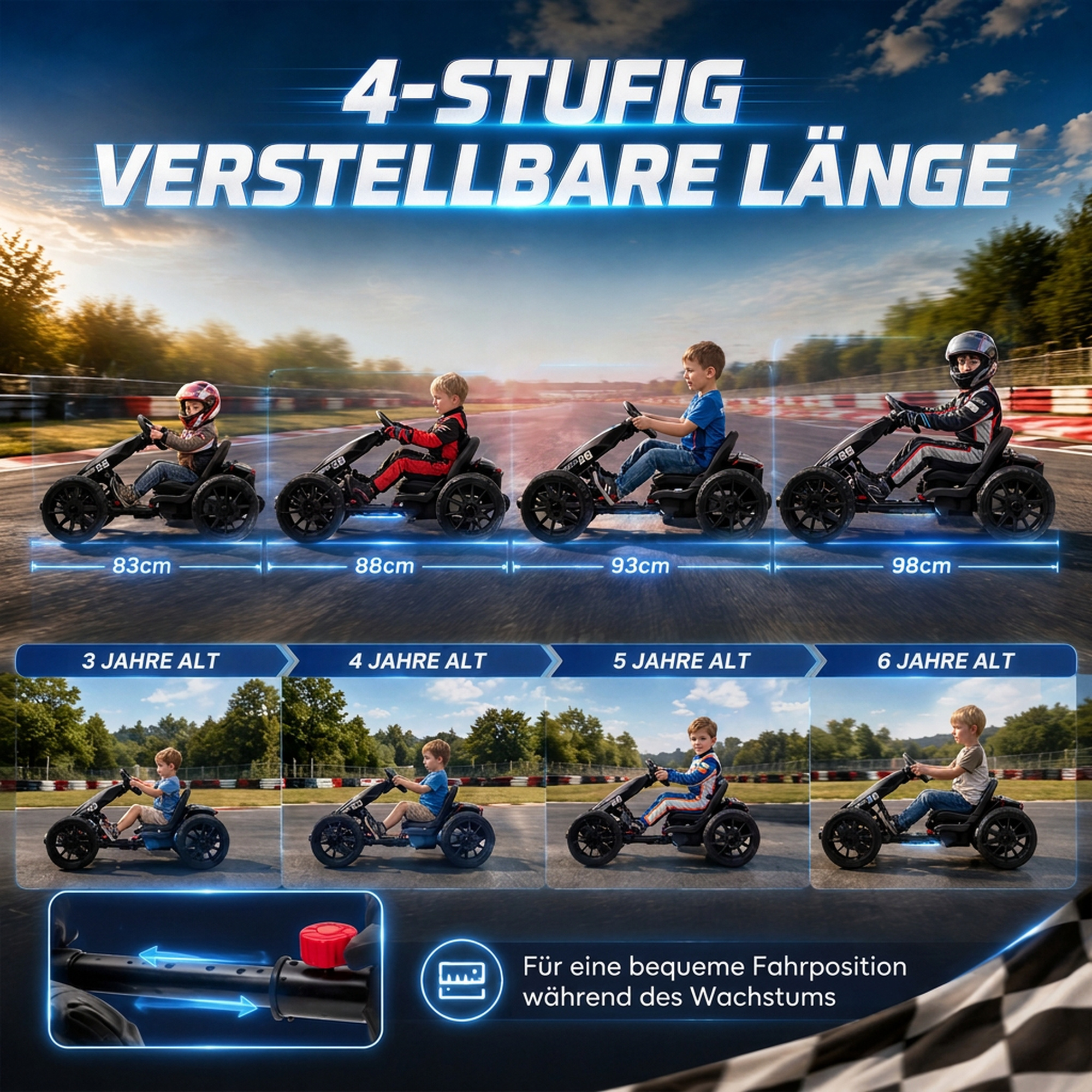 Elektro Go-Kart für Kinder 12V Gokart mit 2 Motoren, 4-fach verstellbarem Sitz Sanftanlauf EVA-Räder LED-Scheinwerfer