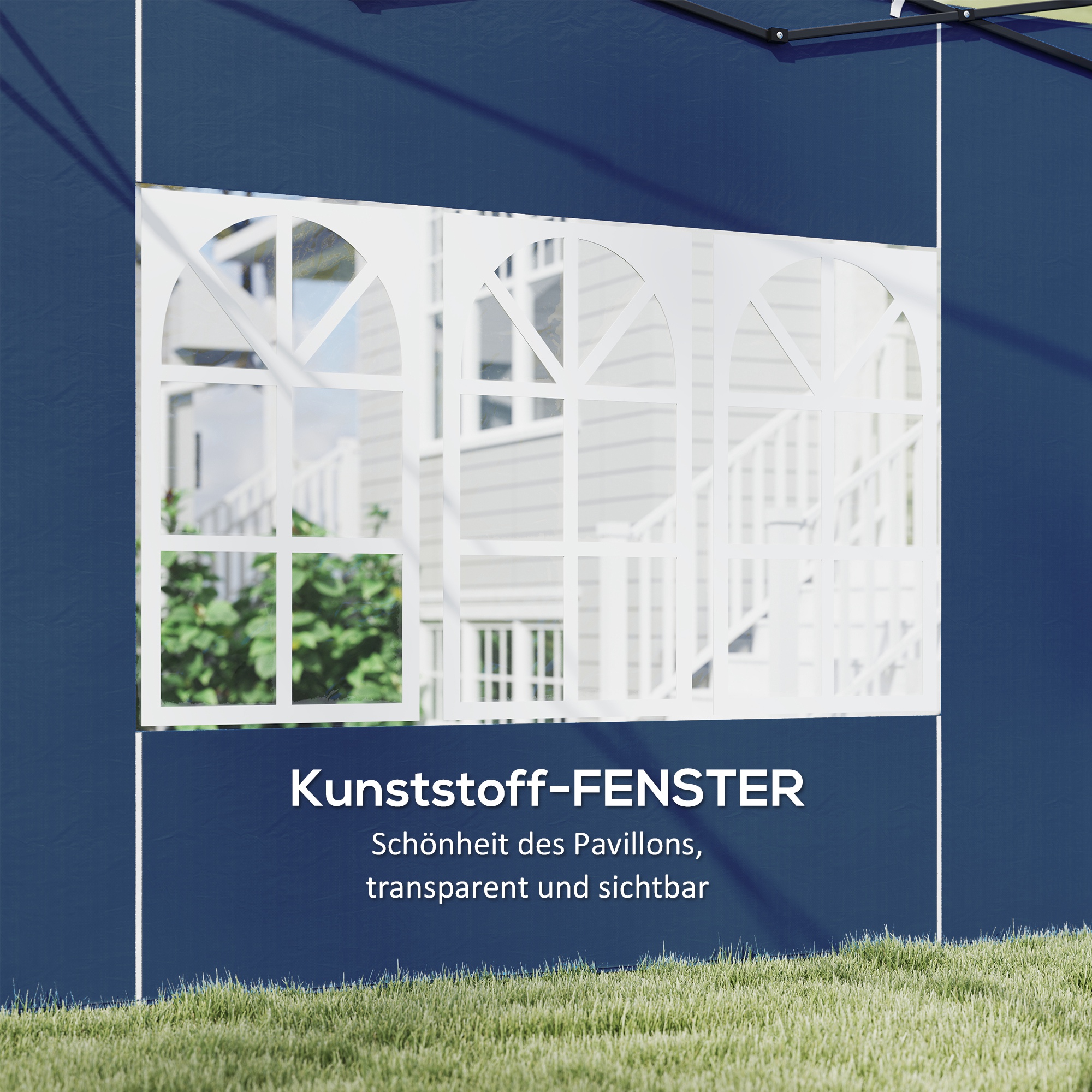 2er Set Seitenwände für Pavillon 3x3 3x6 Wasserdicht Seitenteile mit Fenster Blau