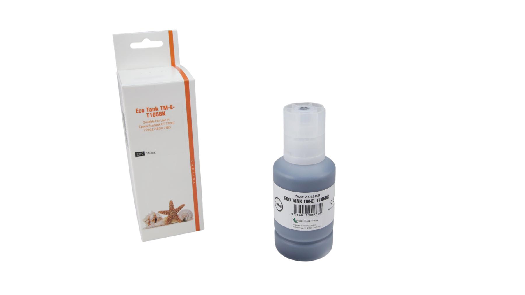 T105schwarz Eco Tank Nachfüllflasche schwarz für Epson / C13T00Q140 / 140ml