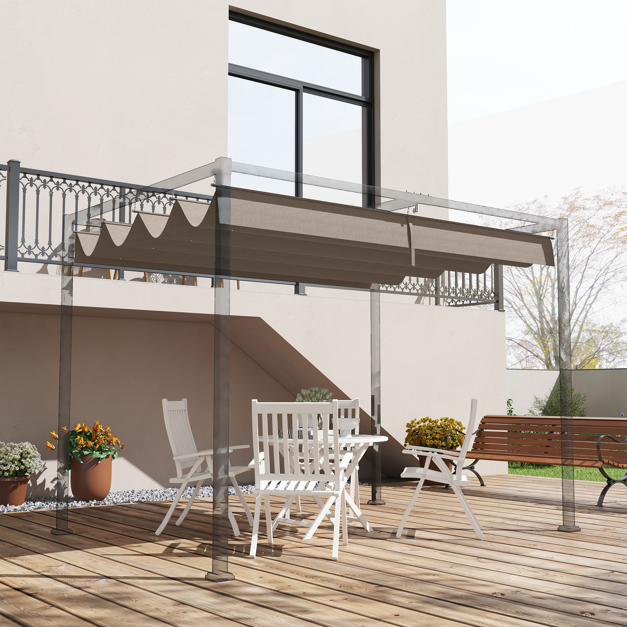 Ersatzdach für 2,85 x 2 m Gartenpavillon, ausziehbar, einfache Montage, Polyester, Kaffee