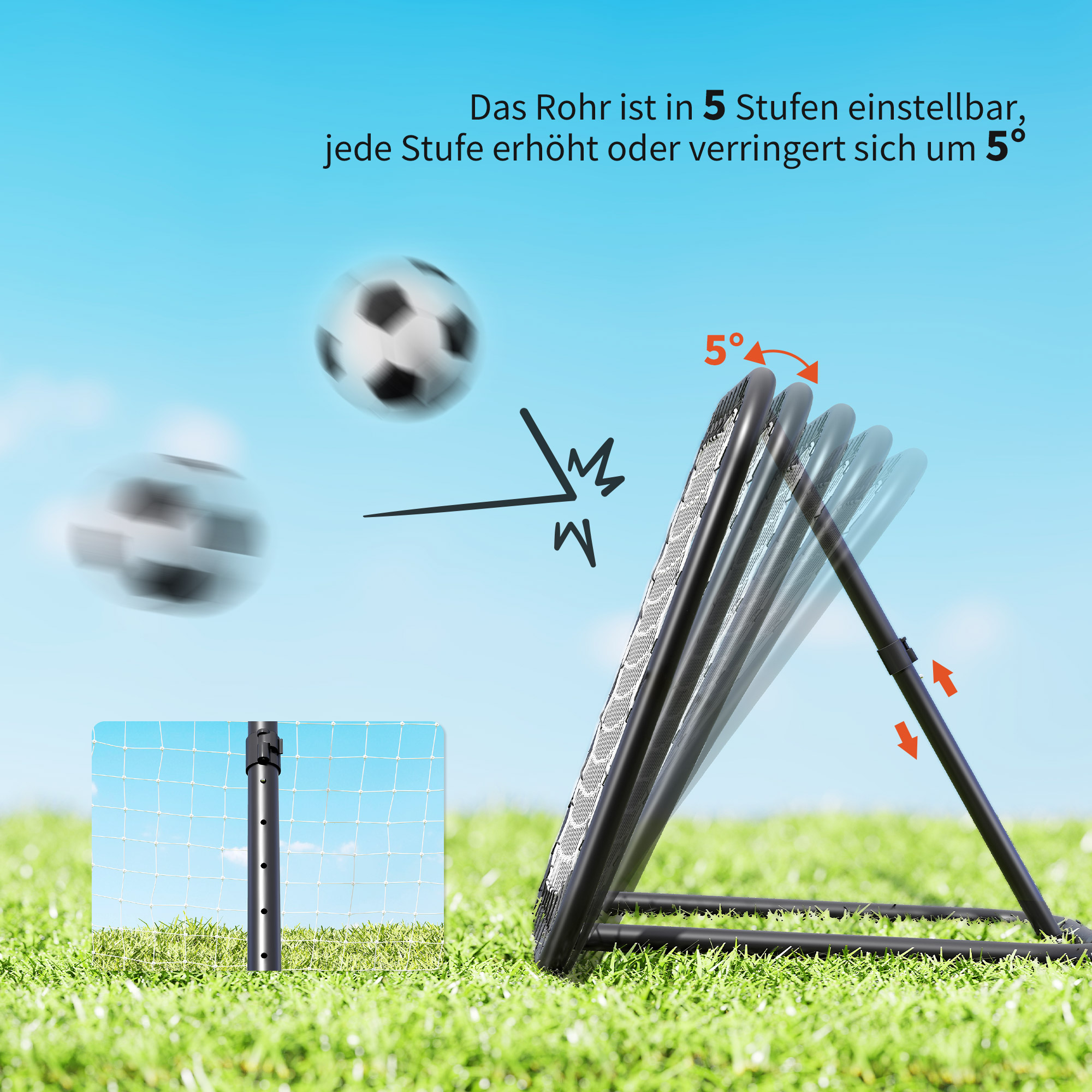 Rebounder für Fußball, 78 x 84 cm Prellwand mit Heringen, verstellbar in 5 Stufen, tragbar, Kickback Tor, Fußballtor für Jugendliche, Fußball Trainingszubehör für Baseball Training Weiß