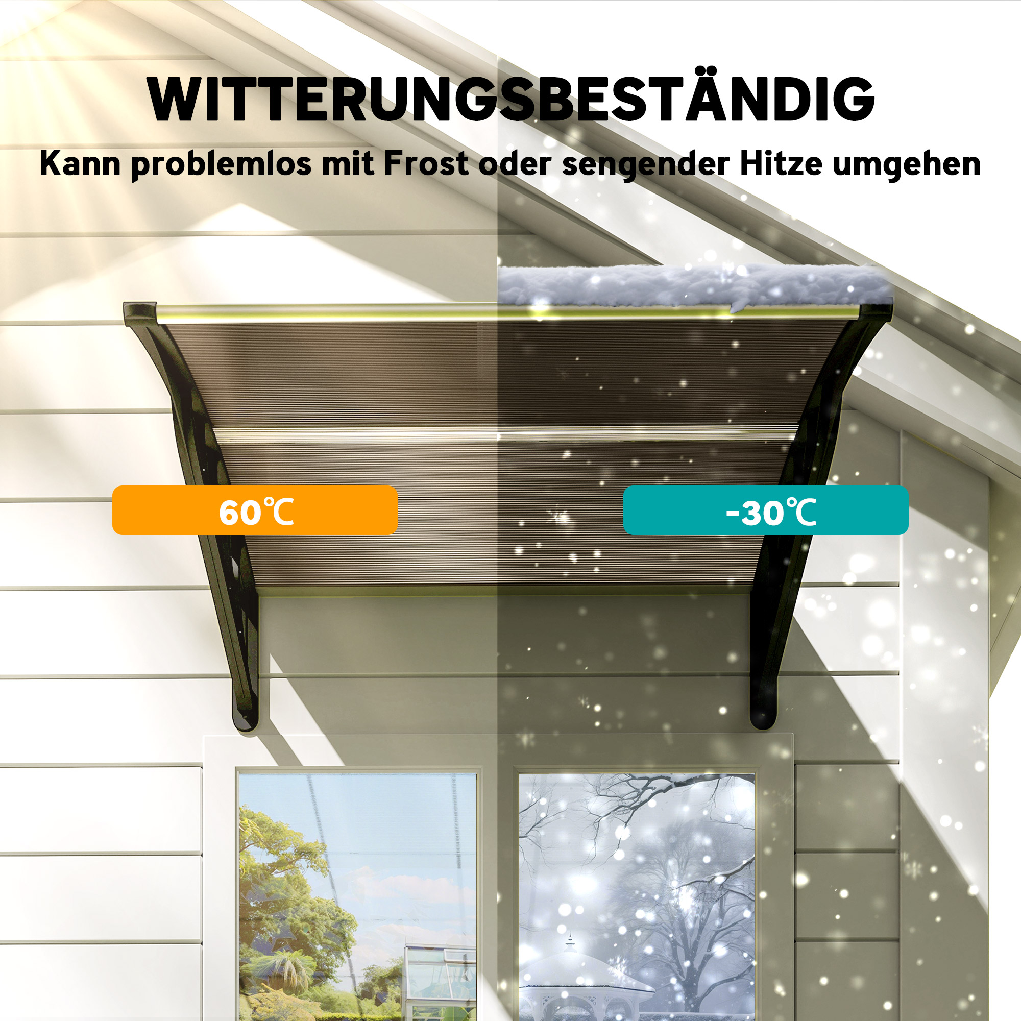 Türüberdachung, Schutz vor Regen, Wind und Hagel, Polycarbonat, Aluminium, 103 x 96,5 x 27 cm, Braun
