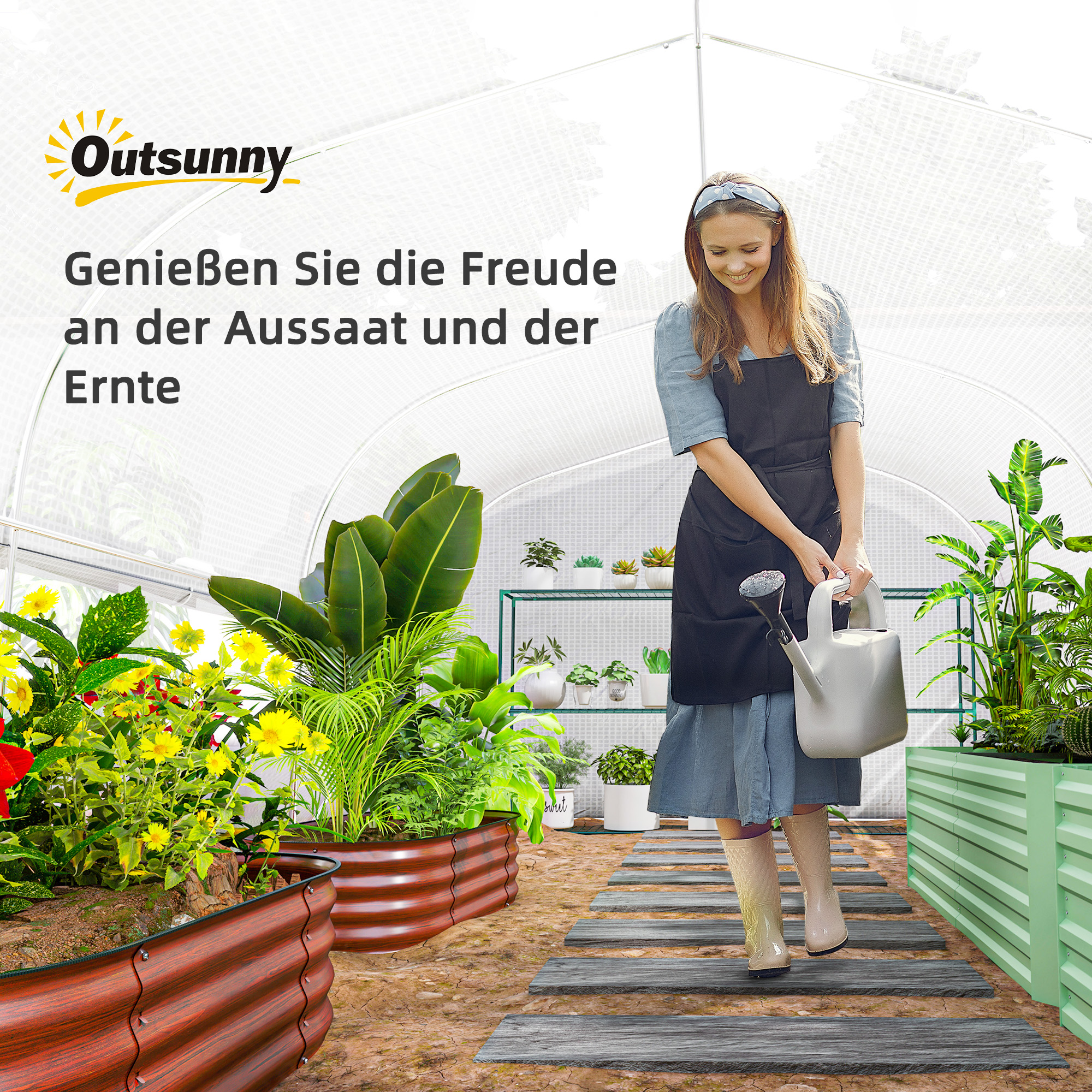 6x3x2 m Gewächshaus, begehbar, 8 Fenster, Tür, Fliegennetze, Metallgestell, Weiß