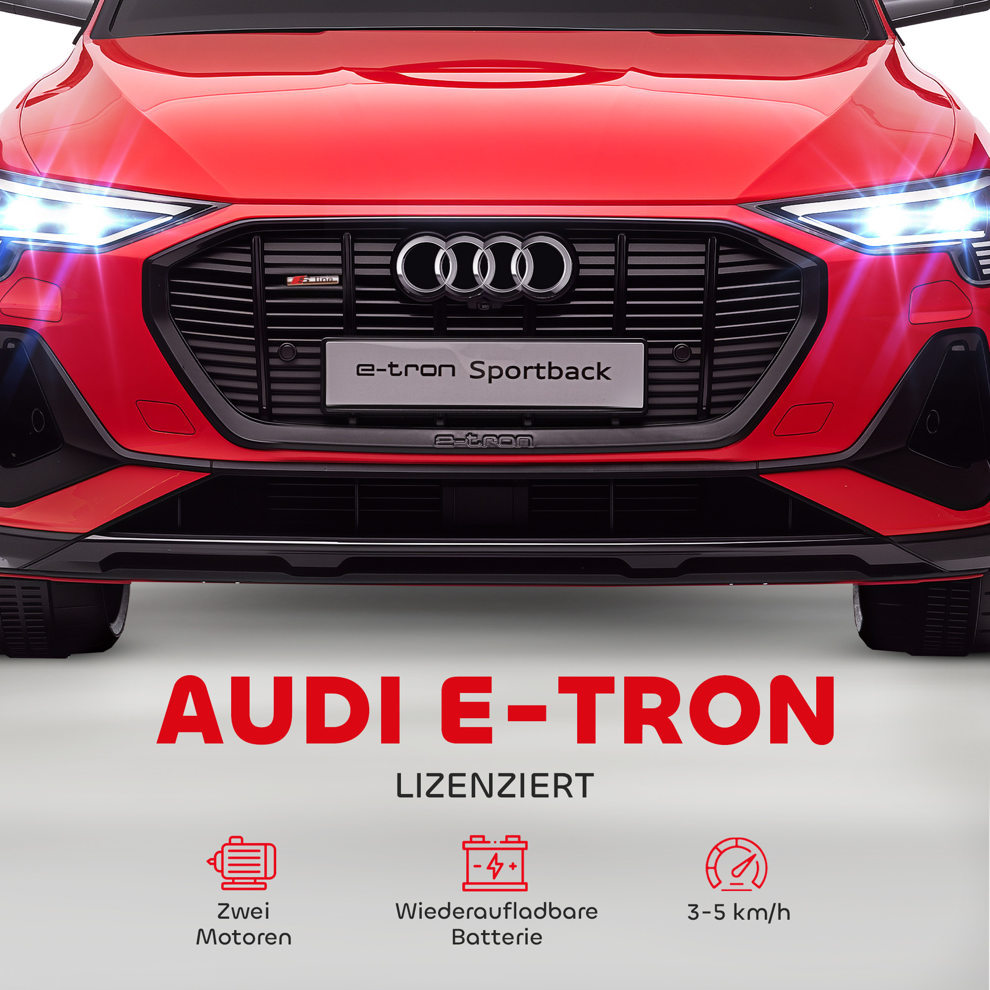 Kinder-Elektroauto, bis 5 km/h, mit Sicherheitsgurt, Fernbedienung, Scheinwerfern, Musikfunktion, rot