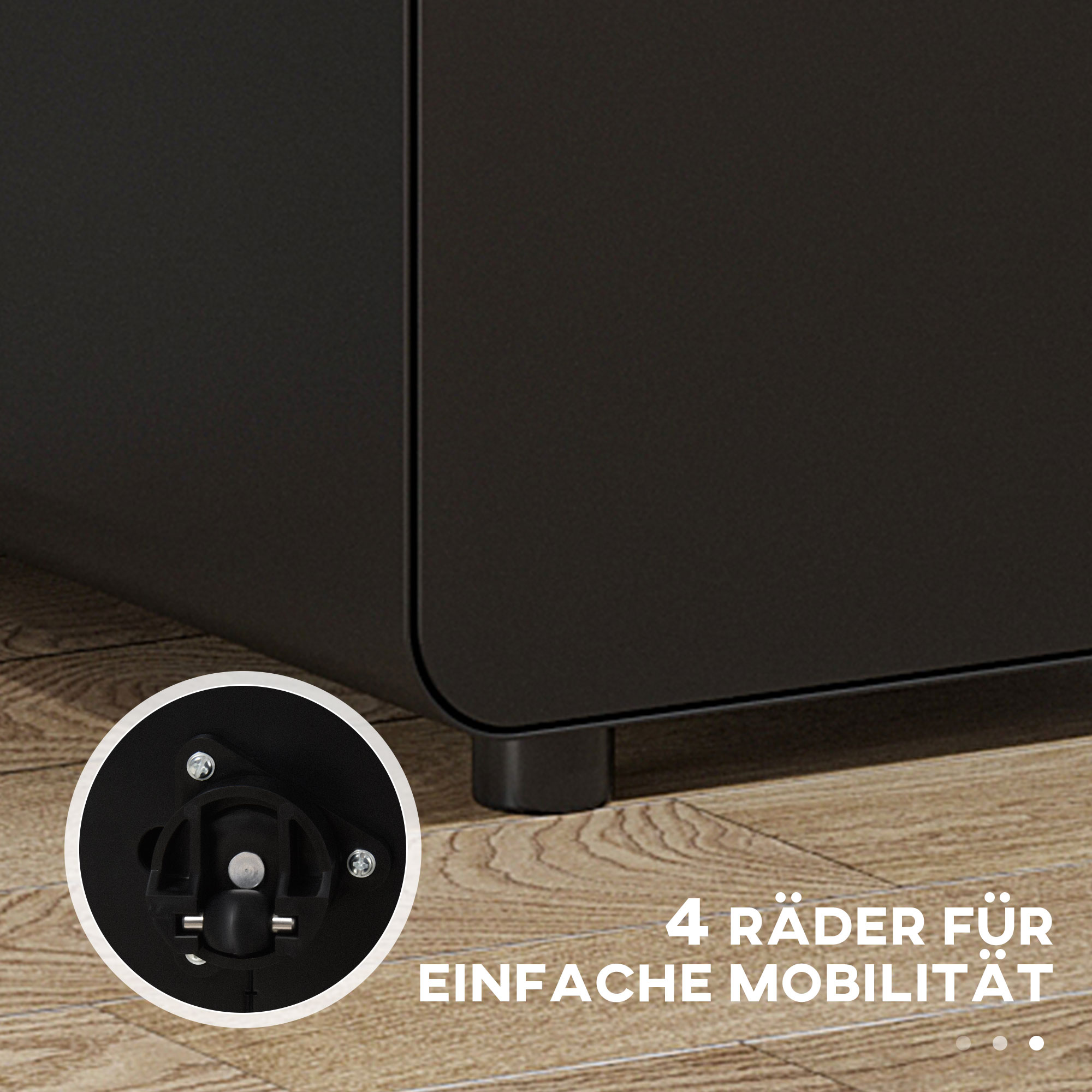 Rollcontainer mit 3 Schubladen mobiler Aktenschrank mit Rollen abschließbar Büroschrank mit Hängeregistratur Stiftfach, Bürocontainer Schreibtisch Unterschrank für Büro 39x48x59cm Schwarz