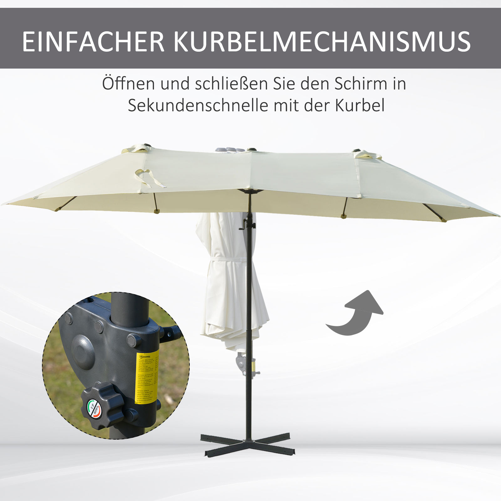 Doppelsonnenschirm Ampelschirm Doppelschirm mit Kurbel Verstellbarer Gartenschirm Sonnenschutz Metall Cremeweiß 440 x 270 x 250 cm